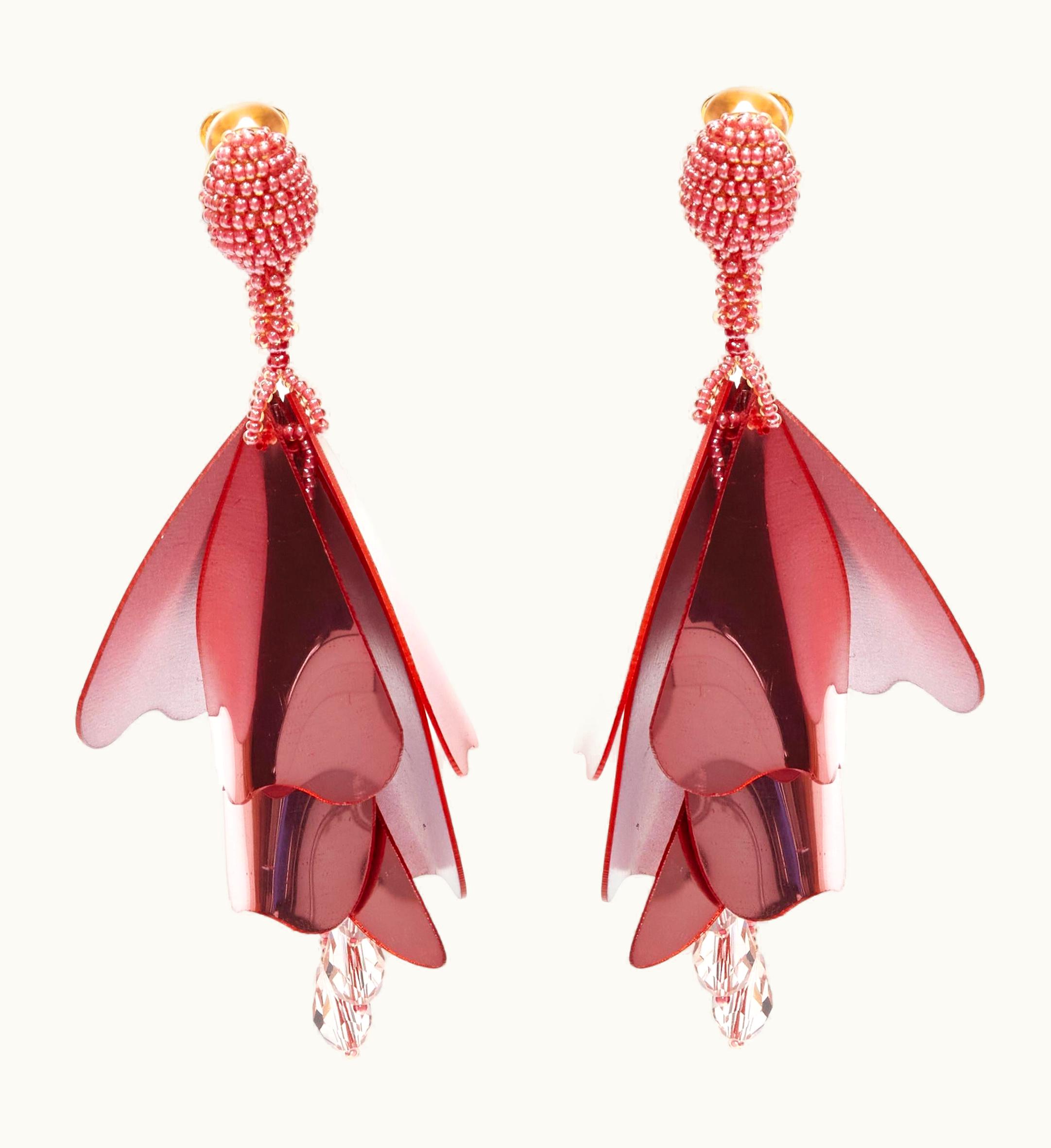 Oscar De La Renta Oscar De La Renta Impatiens Pink Mirred Beaded Tassel Statement Clip On Earrings