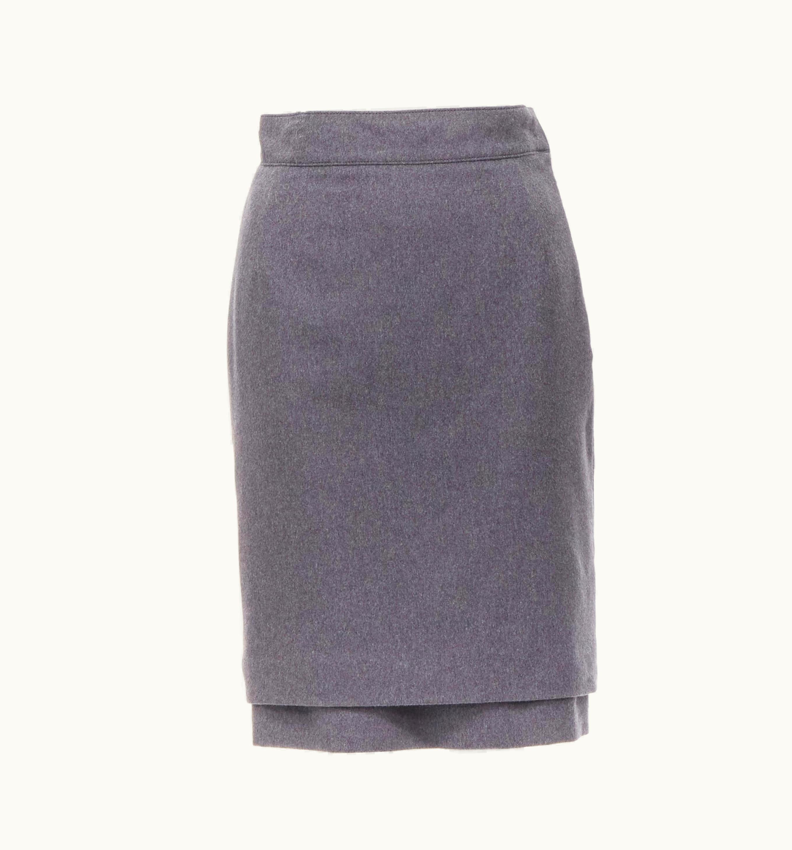 Oscar De La Renta Oscar De La Renta Grey Wool Double Layered Hem Pencil Skirt