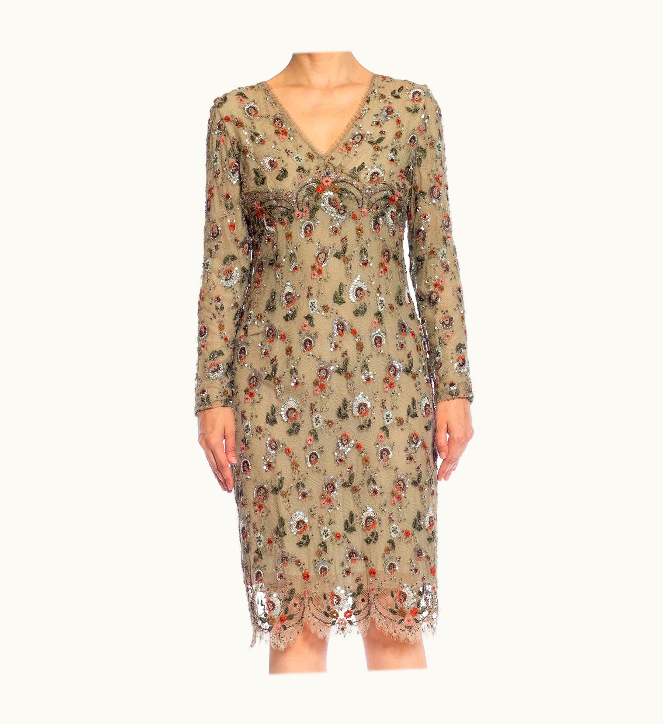 Oscar De La Renta 1990s Oscar De La Renta Off White Silk Fully Beaded & Crystal Encrusted Cocktai