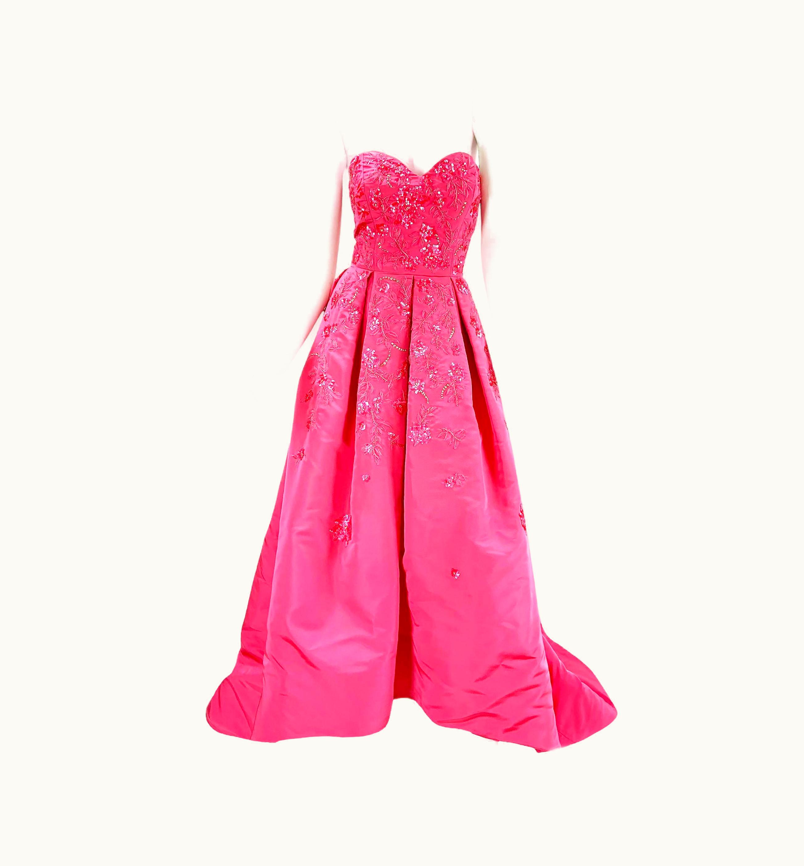 Oscar De La Renta Oscar De La Renta Silk Taffeta Embellished Pink Dress Gown Us