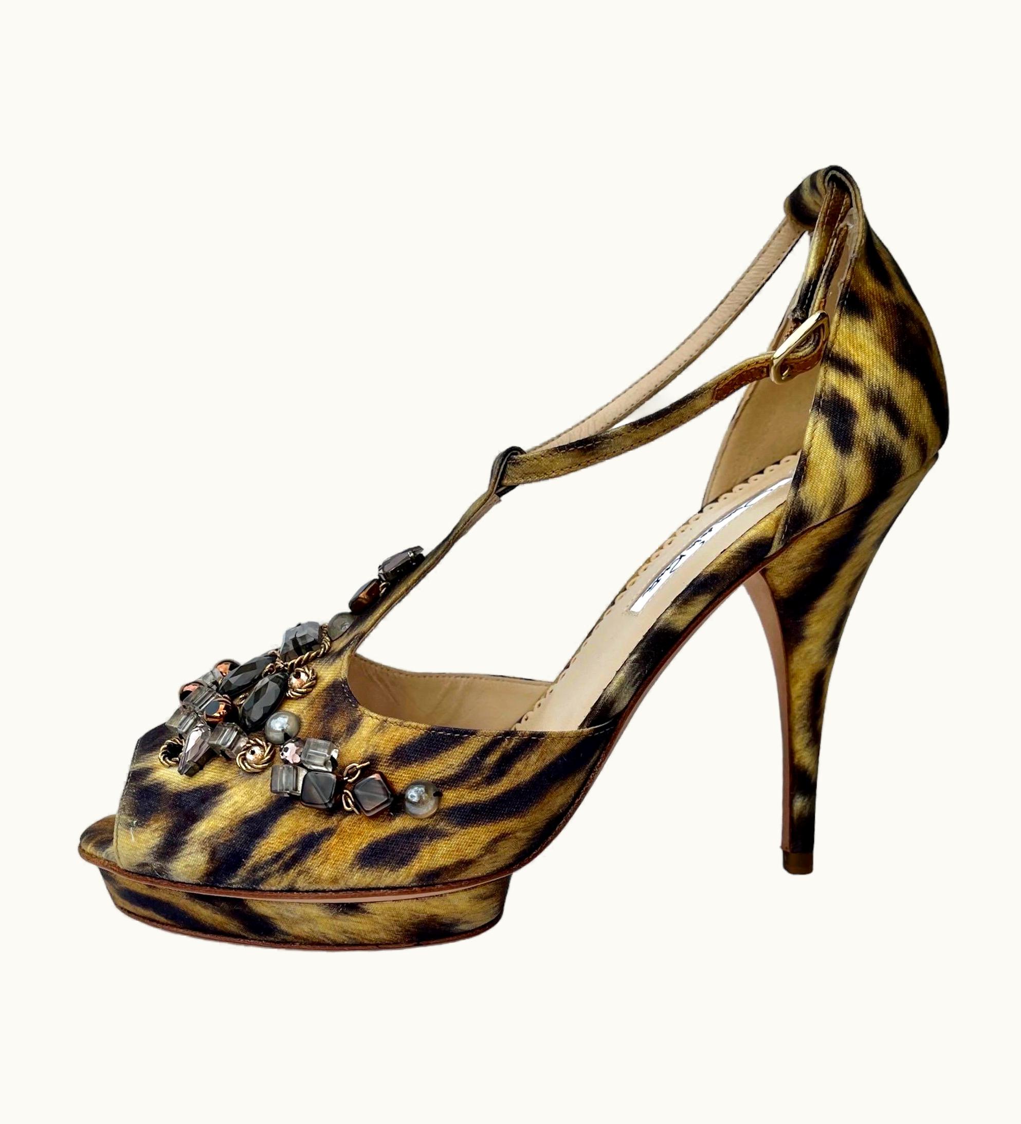 Oscar De La Renta Oscar De La Renta Crystal Embellished Animal Print Platform Sandals