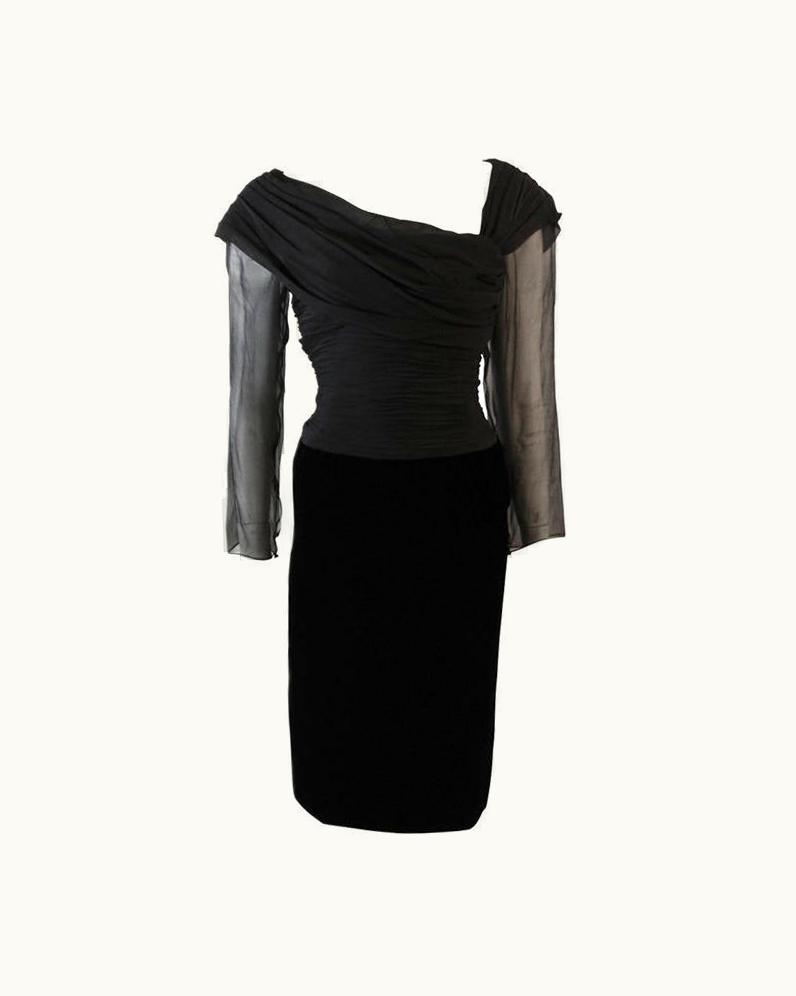 Oscar De La Renta Oscar De La Renta Classic Draped Chiffon And Velvet Cocktail Dress