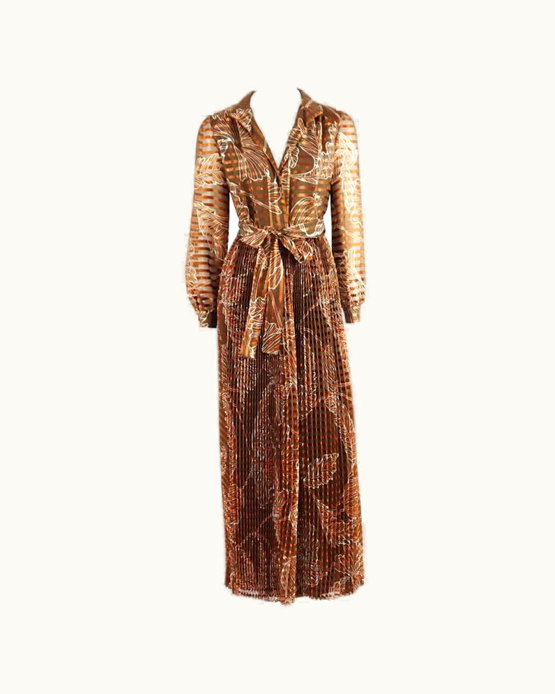 Oscar De La Renta Oscar De La Renta Rust Print Silk Organza Gown - 6 - Circa 60'