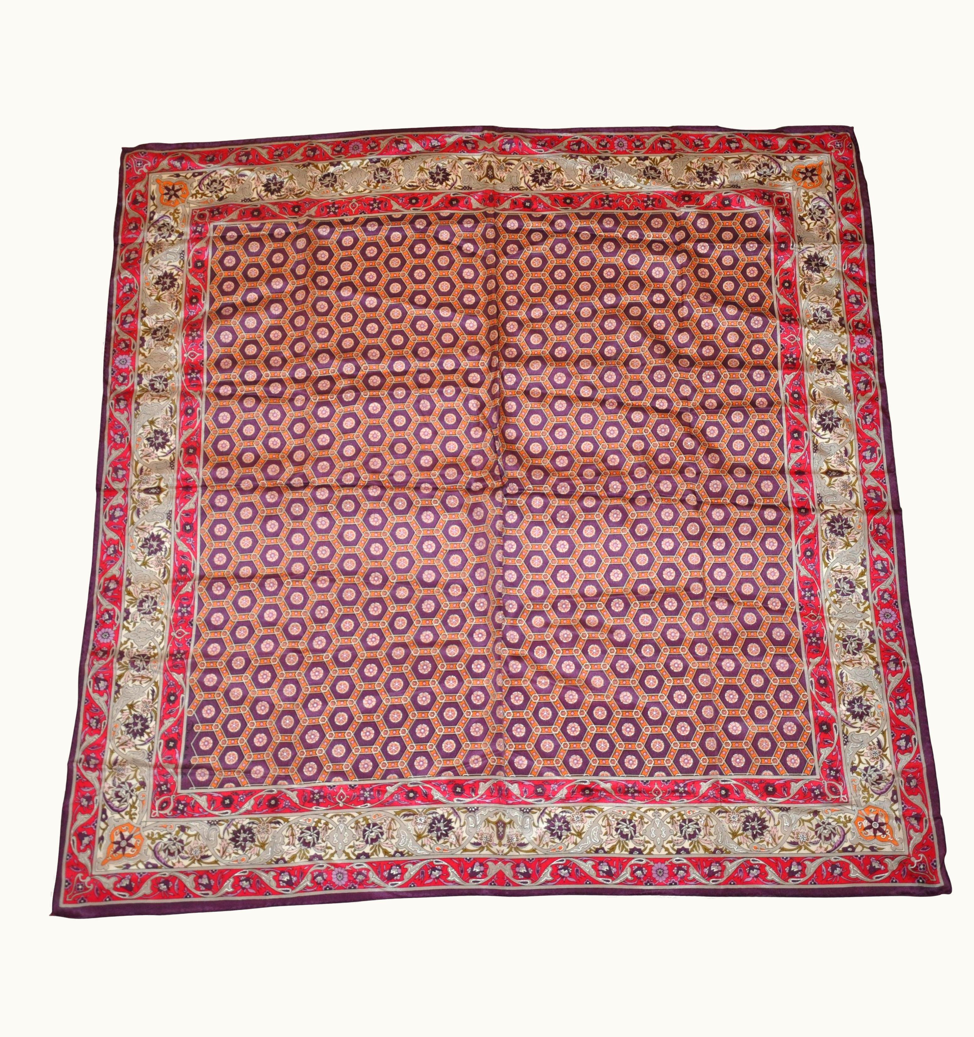 Oscar De La Renta Oscar De La Renta Shades Of Ruby & Violet Multi Floral Border Silk Scarf