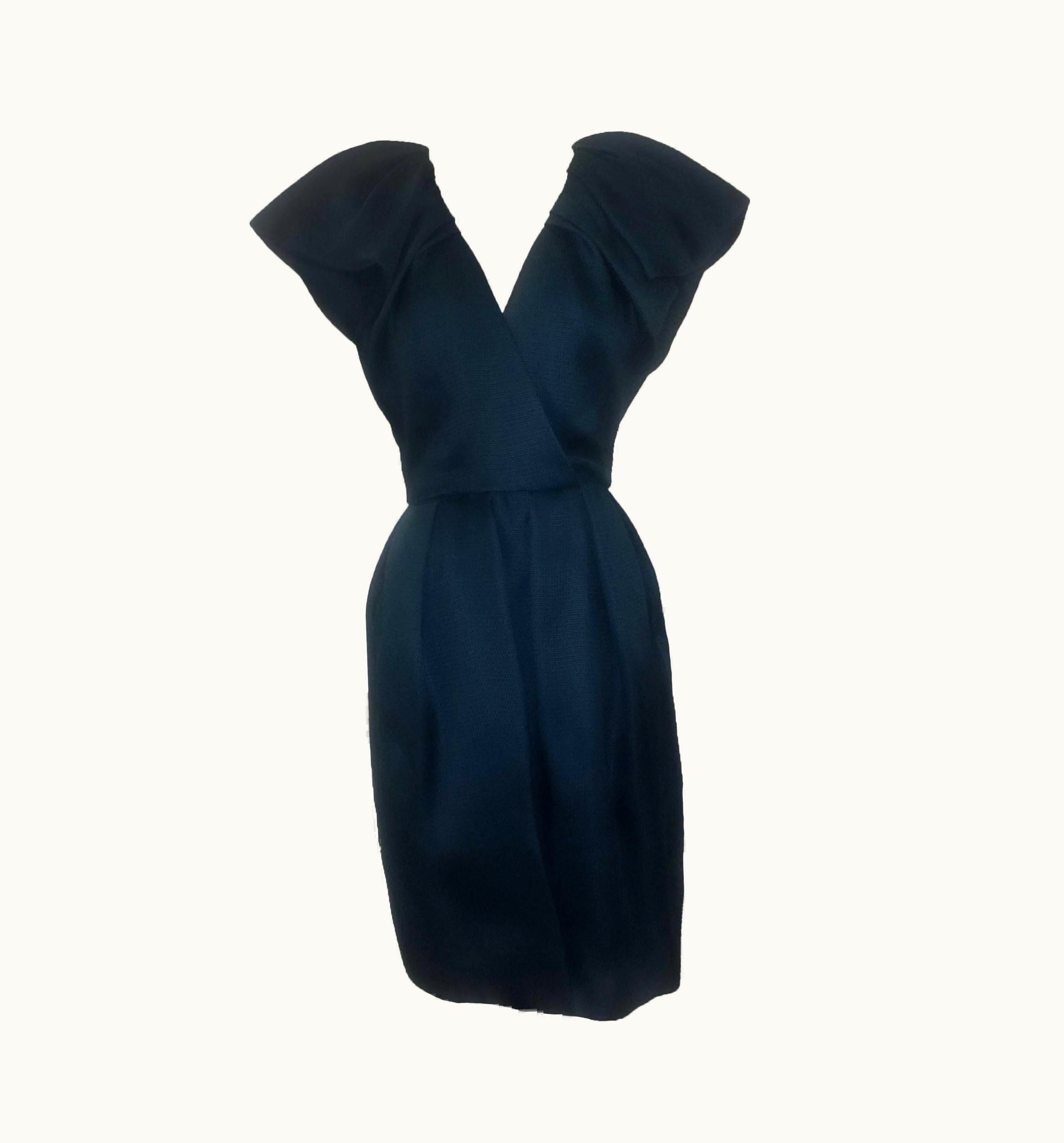 Oscar De La Renta Oscar De La Renta Runway Teal Green Blue Silk Basket Weave Cocktail Dress