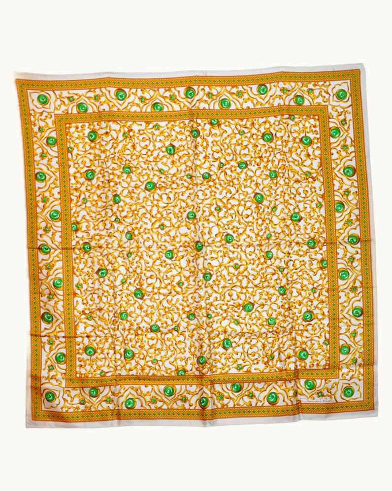 Oscar De La Renta Oscar De La Renta Large Bold Elegant With Emerald Green Accent Silk Scarf