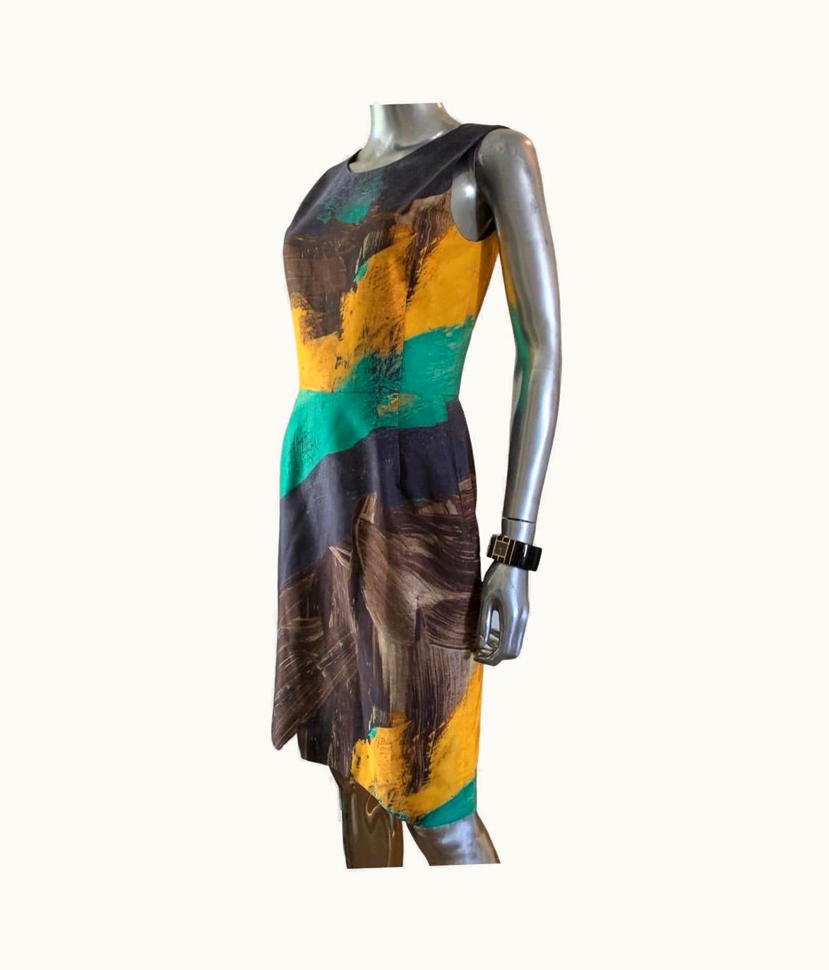 Oscar De La Renta Oscar De La Renta Sleeveless Modern Abstract Art Sheath Dress Italy