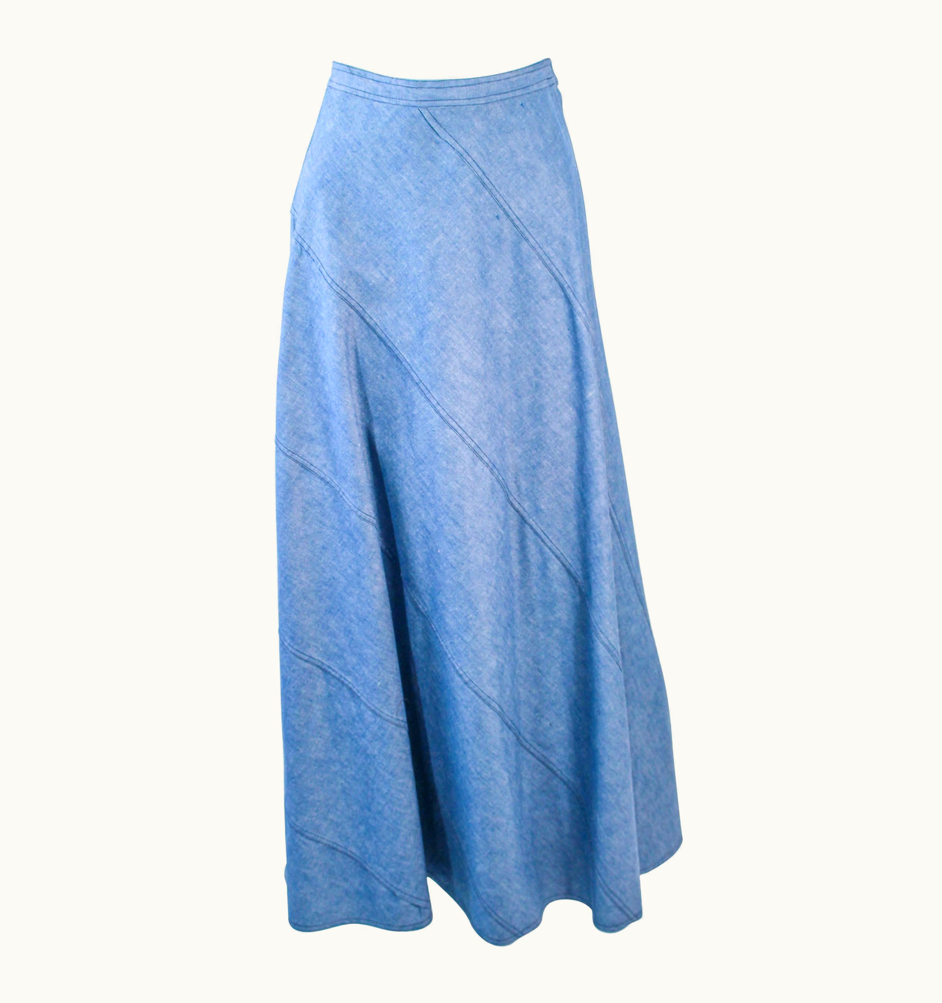 Oscar De La Renta Oscar De La Renta Vintage 70' Diagonal Denim Maxi Skirt 2