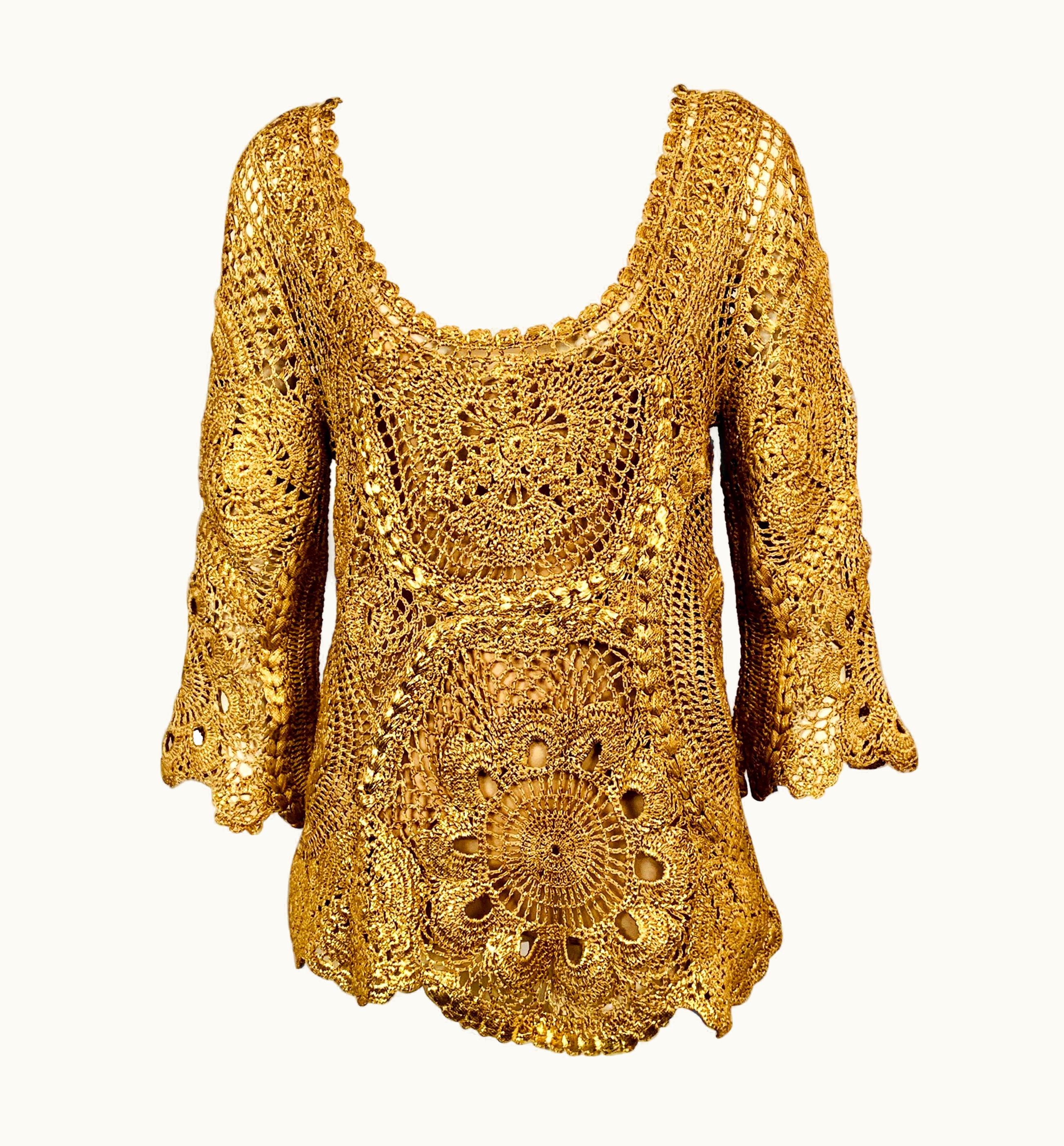 Oscar De La Renta Oscar De La Renta Gold Hand Crocheted Silk Tunic And Camisole Original Tags