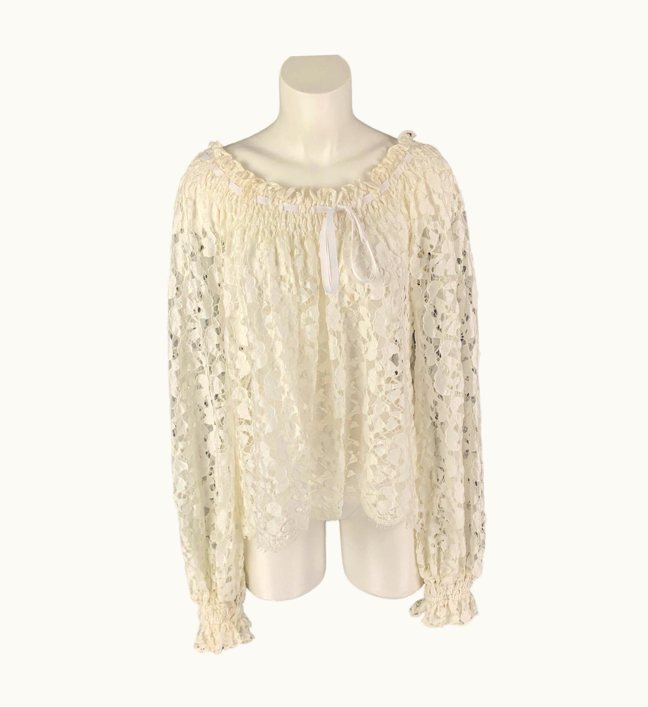 Oscar De La Renta Oscar De La Renta White Cotton Blend Long Sleeve Dress Top