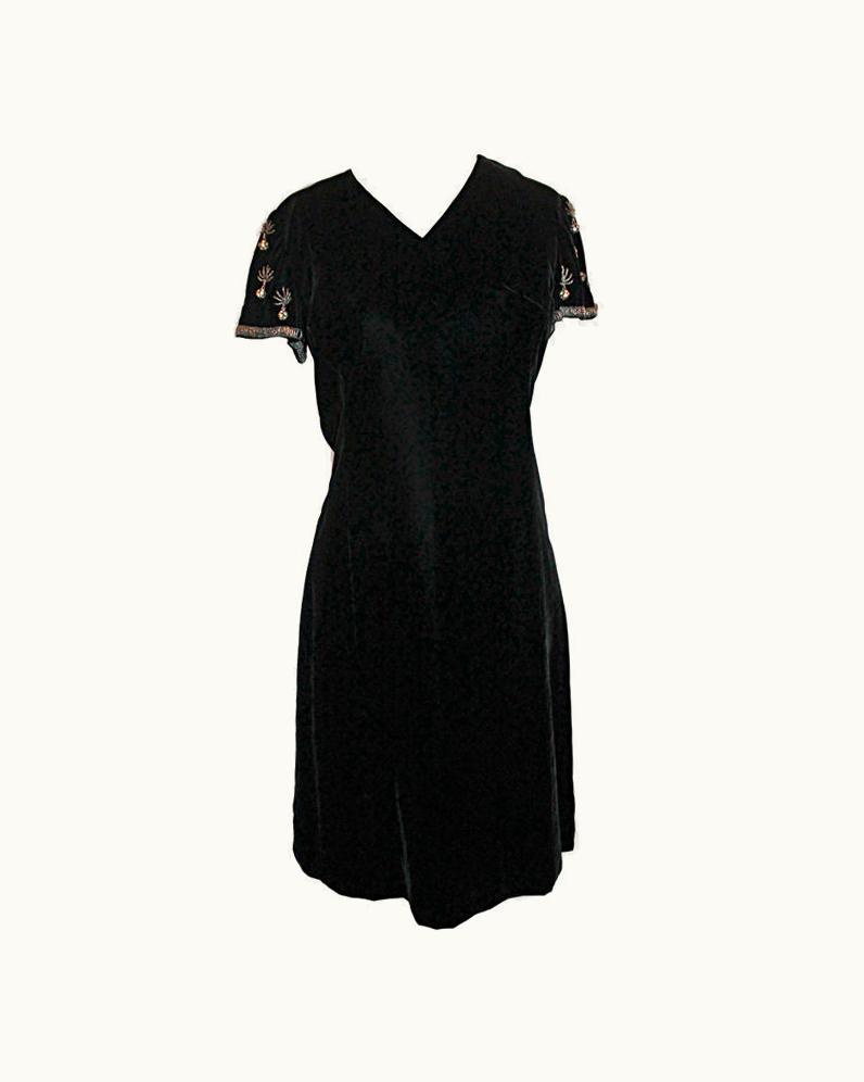 Oscar De La Renta Oscar De La Renta Vintage Black Velvet Embroidered And Beaded Shift Dress, 1960s