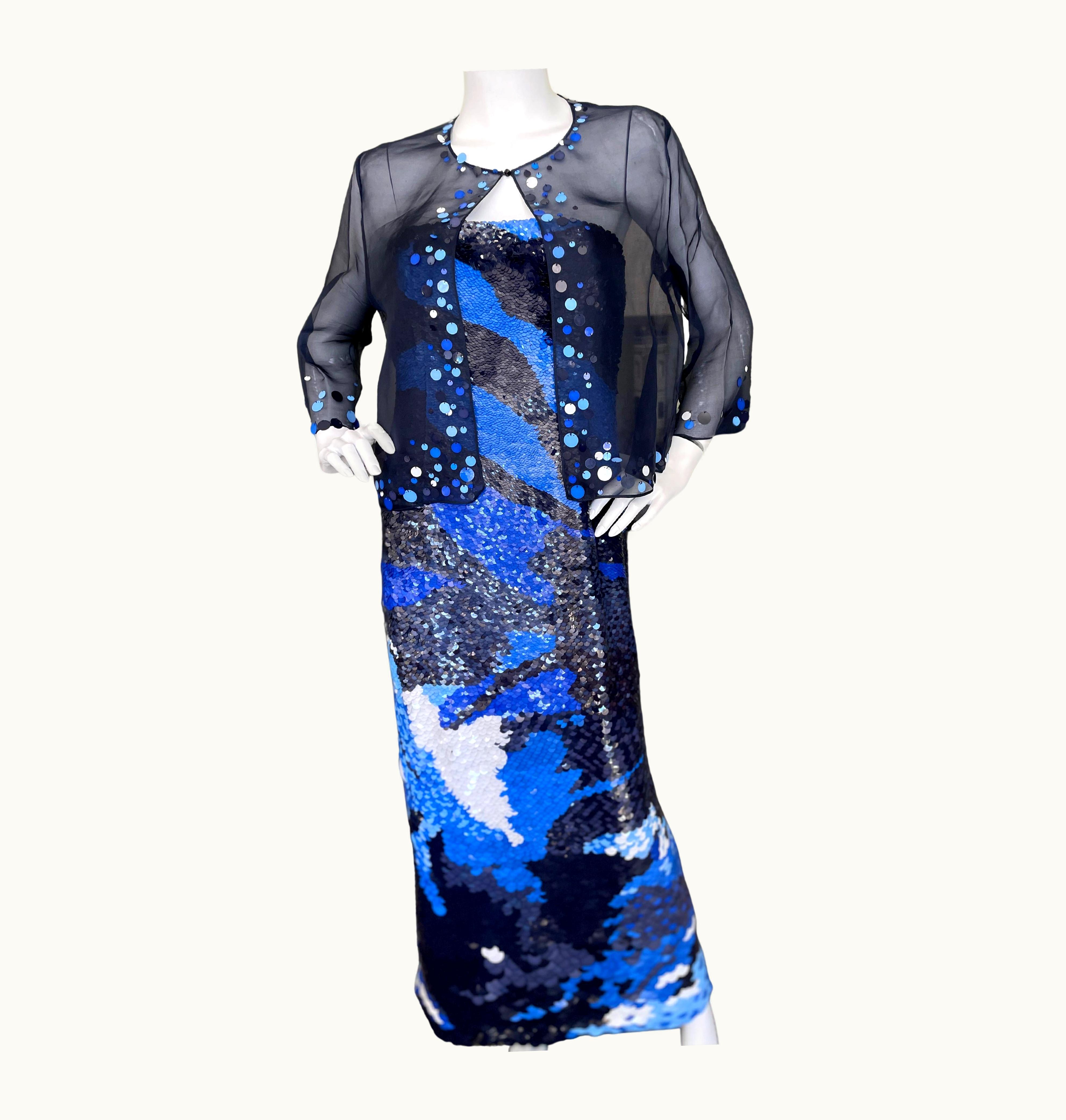 Oscar De La Renta Oscar De La Renta Vintage Fish Scale Sequin Corseted Evening Dress With Jacket