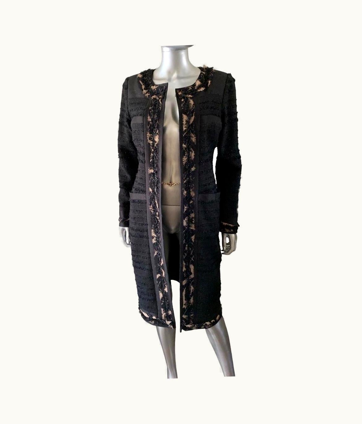 Oscar De La Renta Oscar De La Renta Black & Tan Chic Bouclé Cardigan Coat S/S12