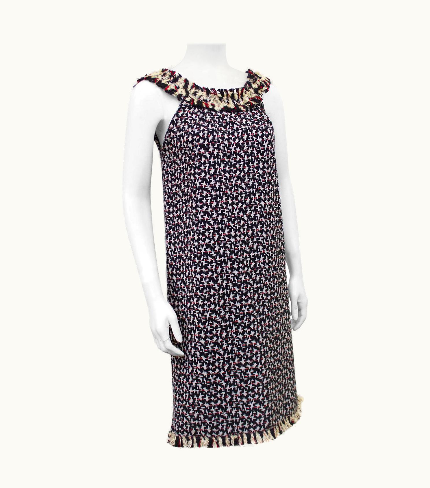 Oscar De La Renta Mid 2000s Oscar De La Renta Navy And Red Abstract Houndstooth Dress Ensemble