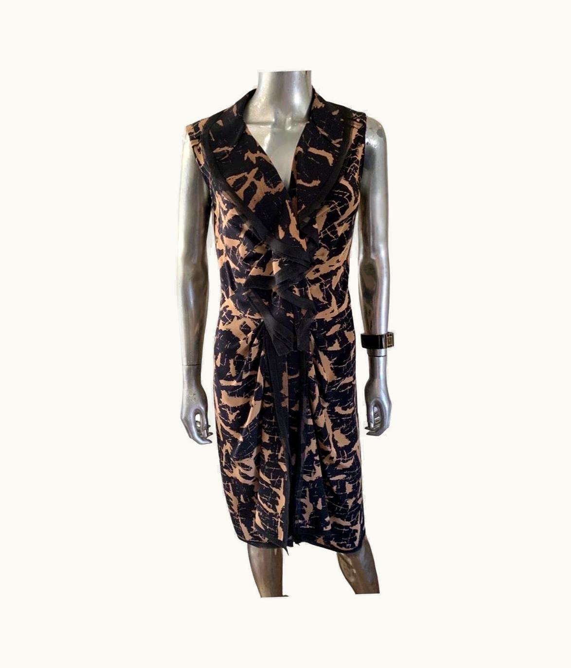 Oscar De La Renta Oscar De La Renta Runway Collection Sheath Black/Tan Print Dress