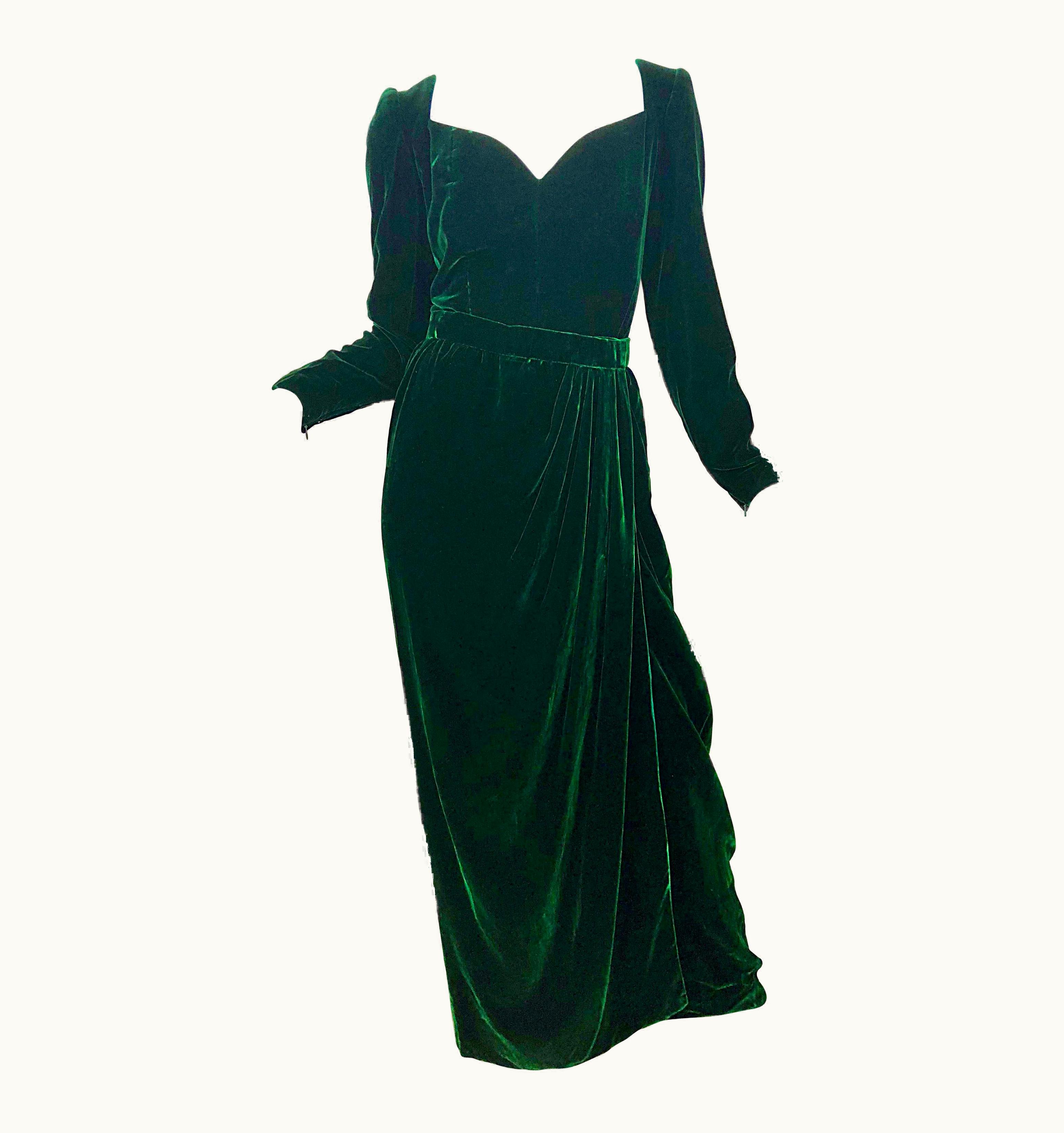 Oscar De La Renta Beautiful Vintage Oscar De La Renta Hunter Green Velvet Two Piece Gown