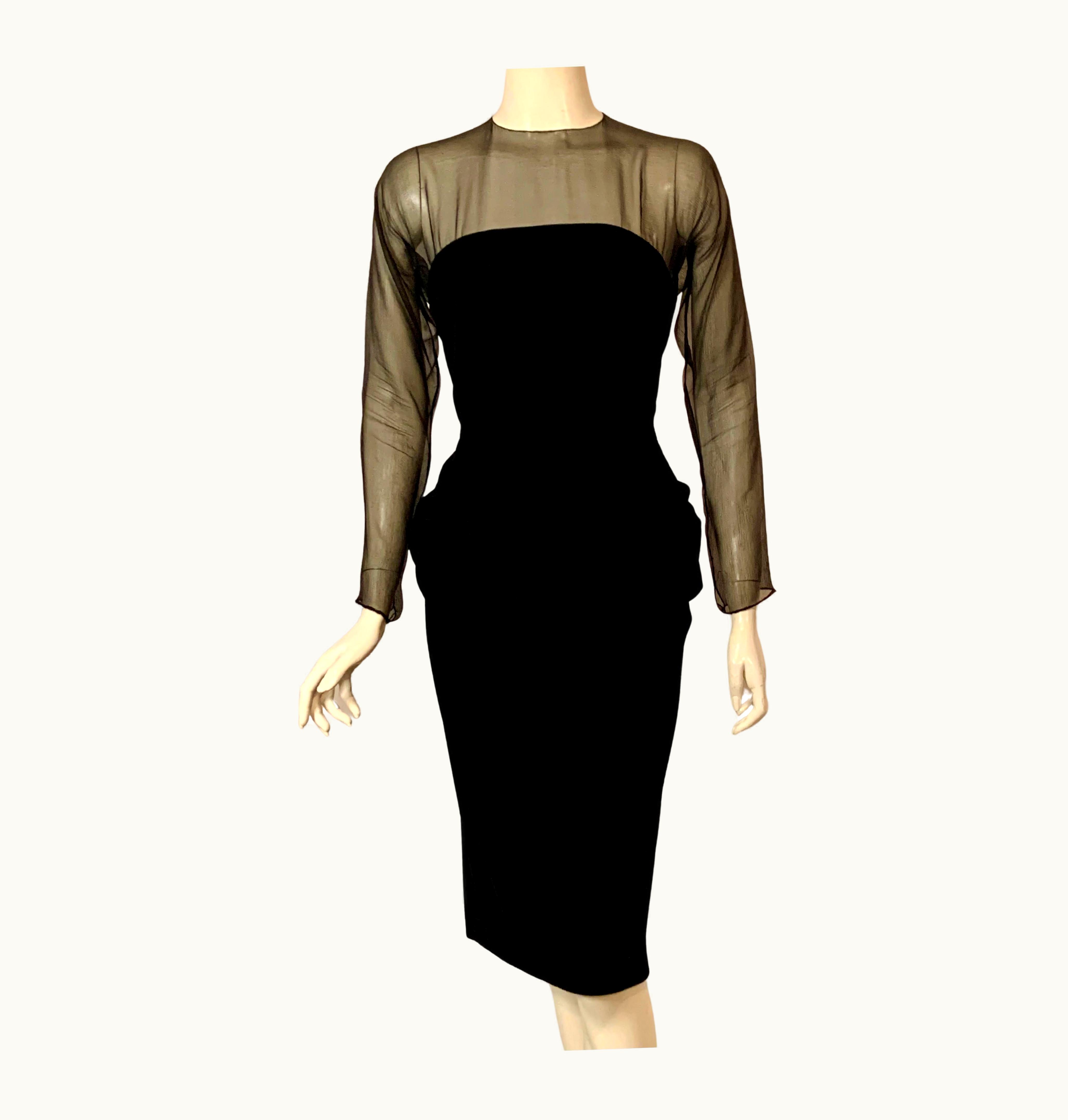 Oscar De La Renta Oscar De La Renta Black Silk Chiffon And Velvet Cocktail Dress Or Evening Gown