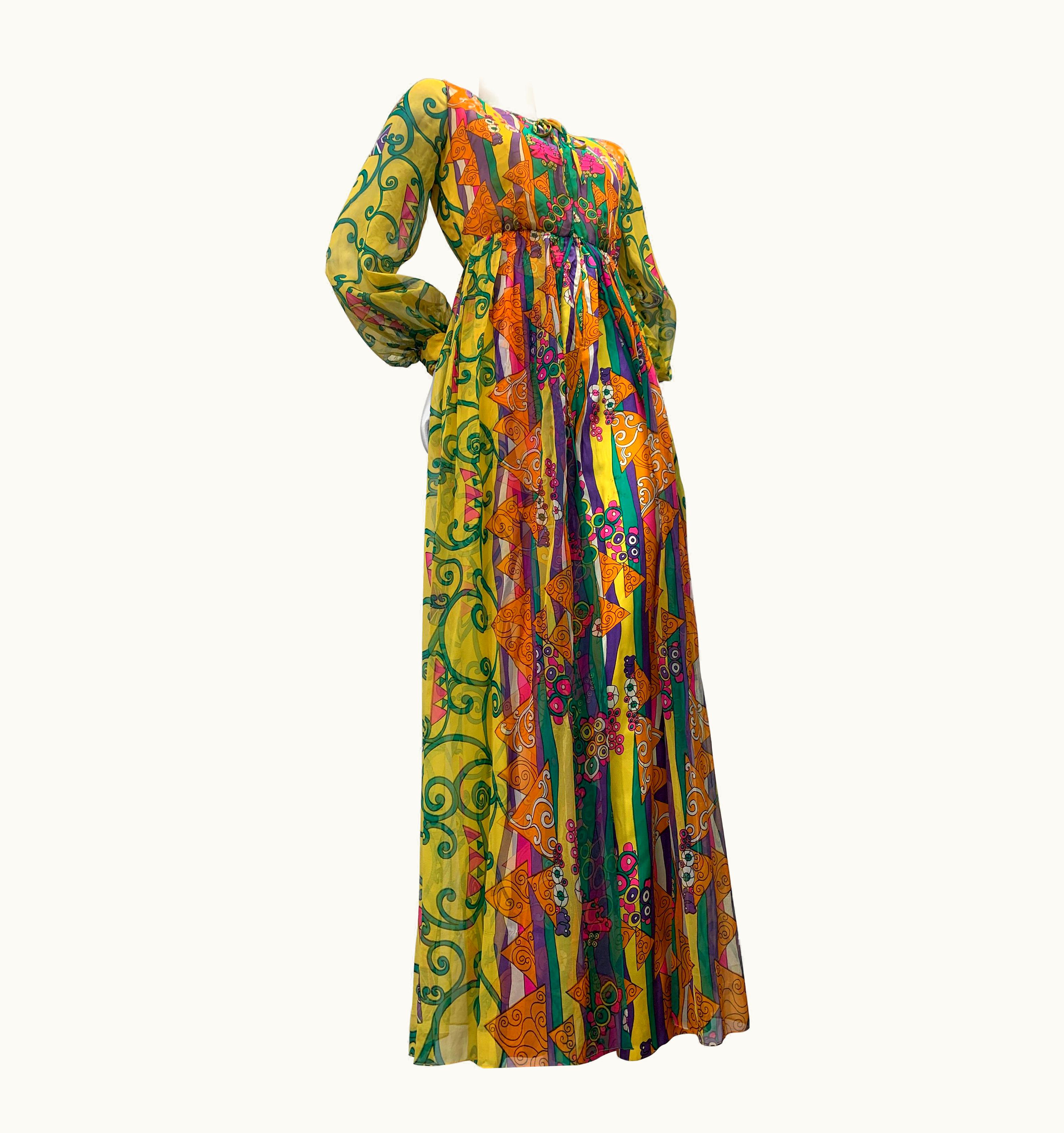 Oscar De La Renta 1960 Oscar De La Renta Silk Print Chiffon Palazzo Pant Jumpsuit WS/S Silk Overlay