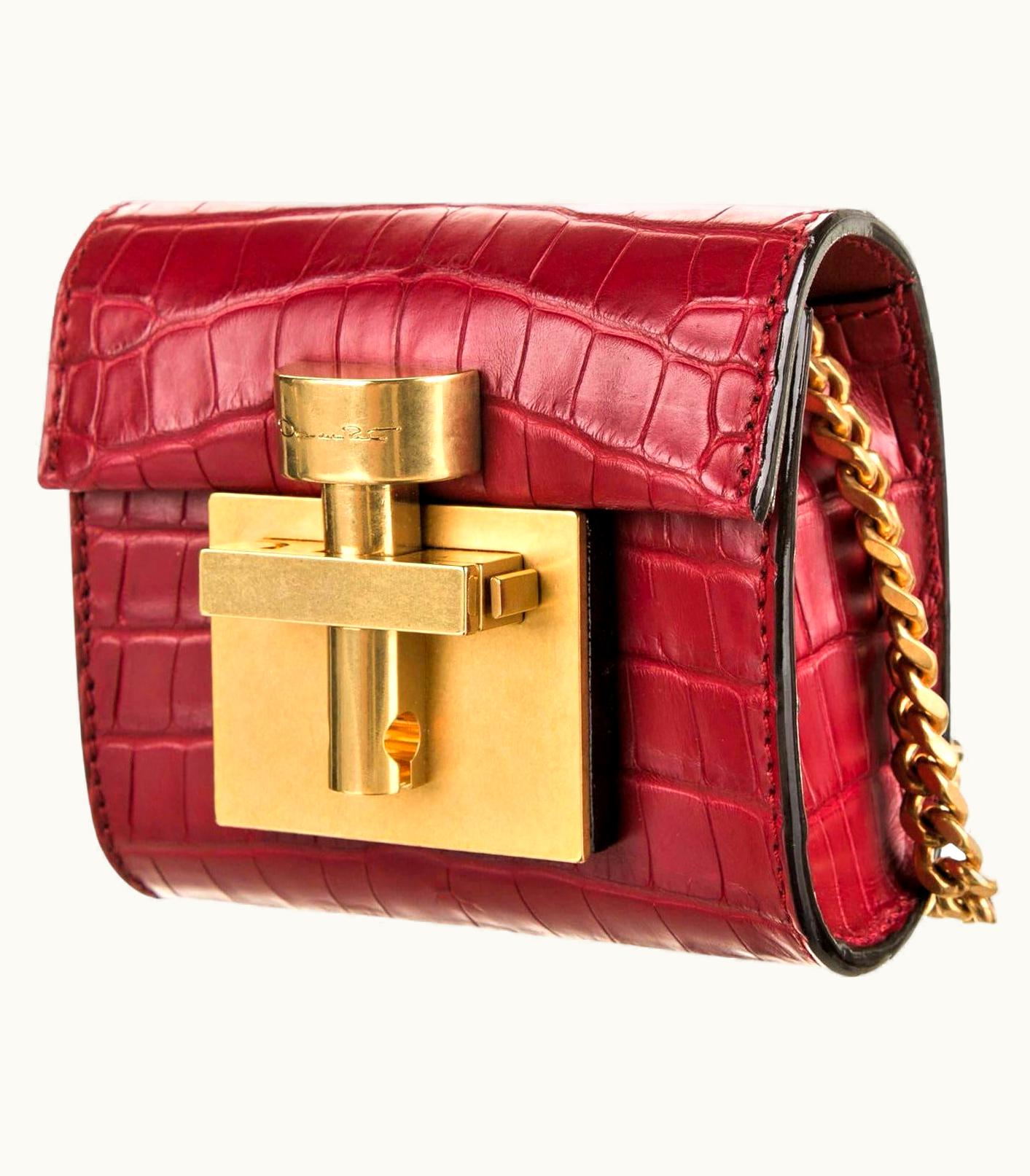 Oscar De La Renta $4290 Oscar De La Renta Red Alligator Alibi Belt Bag & Cross Body Bag UZ0605407