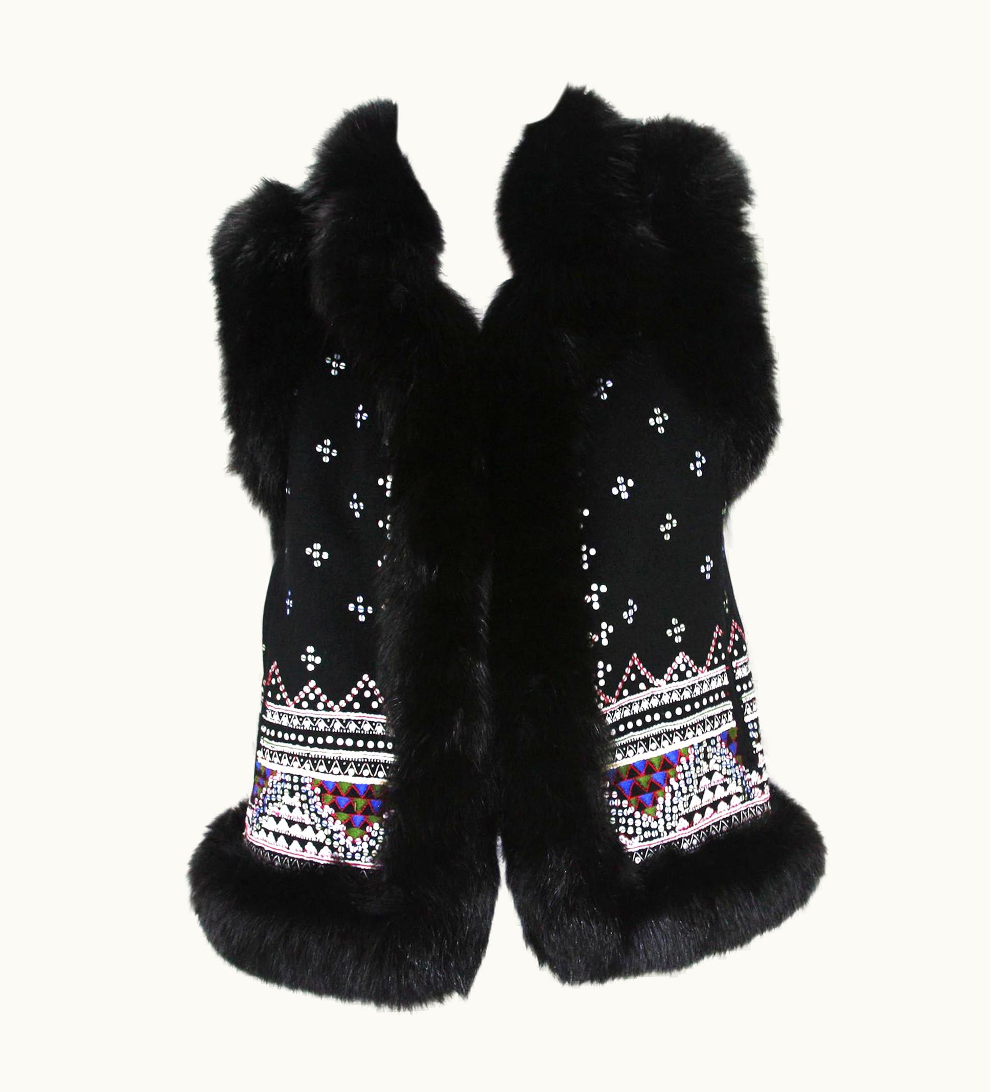Oscar De La Renta Oscar De La Renta Cashmere Sequin Embroidered Fox Fur Trim Vest Jacket Us