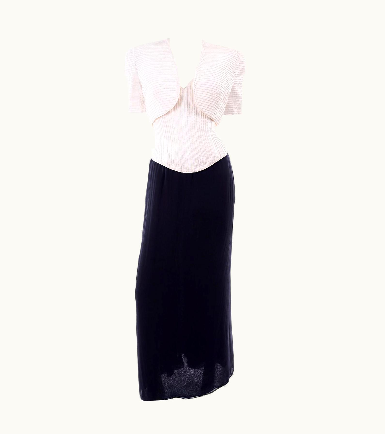 Oscar De La Renta Deadstock Oscar De La Renta 3 Pc Evening Dress W White Bolero & Bustier & Skirt