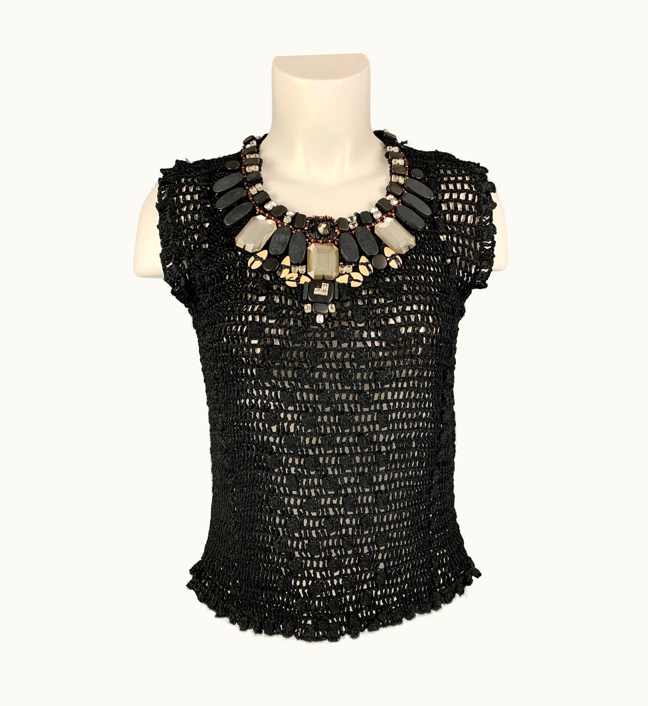 Oscar De La Renta Oscar De La Renta S/S 08 Black Silk Beaded Crystal Dress Top