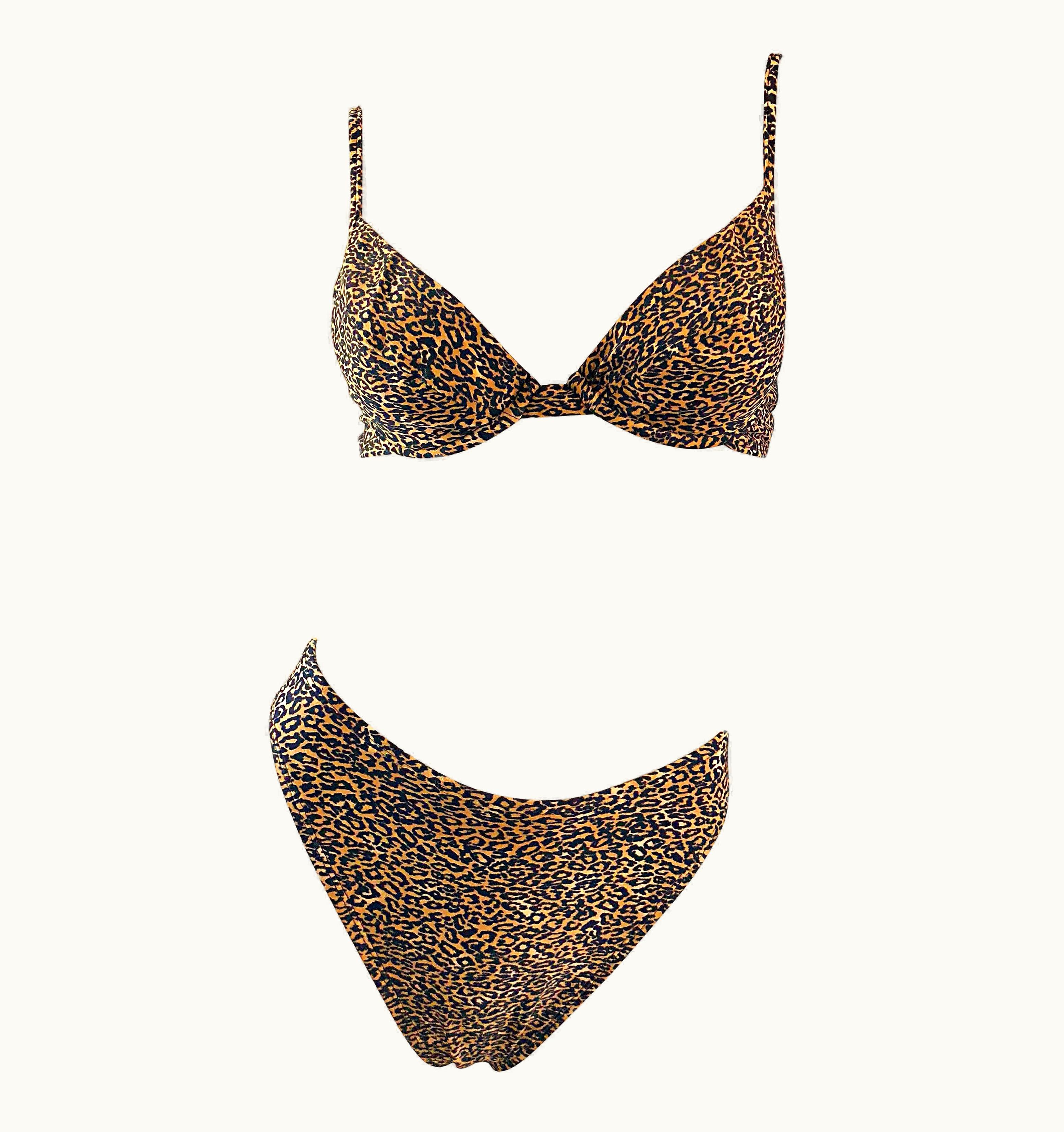 Oscar De La Renta Vintage Oscar De La Renta 1980s Three Piece Leopard Print 80s Bikini And Wrap