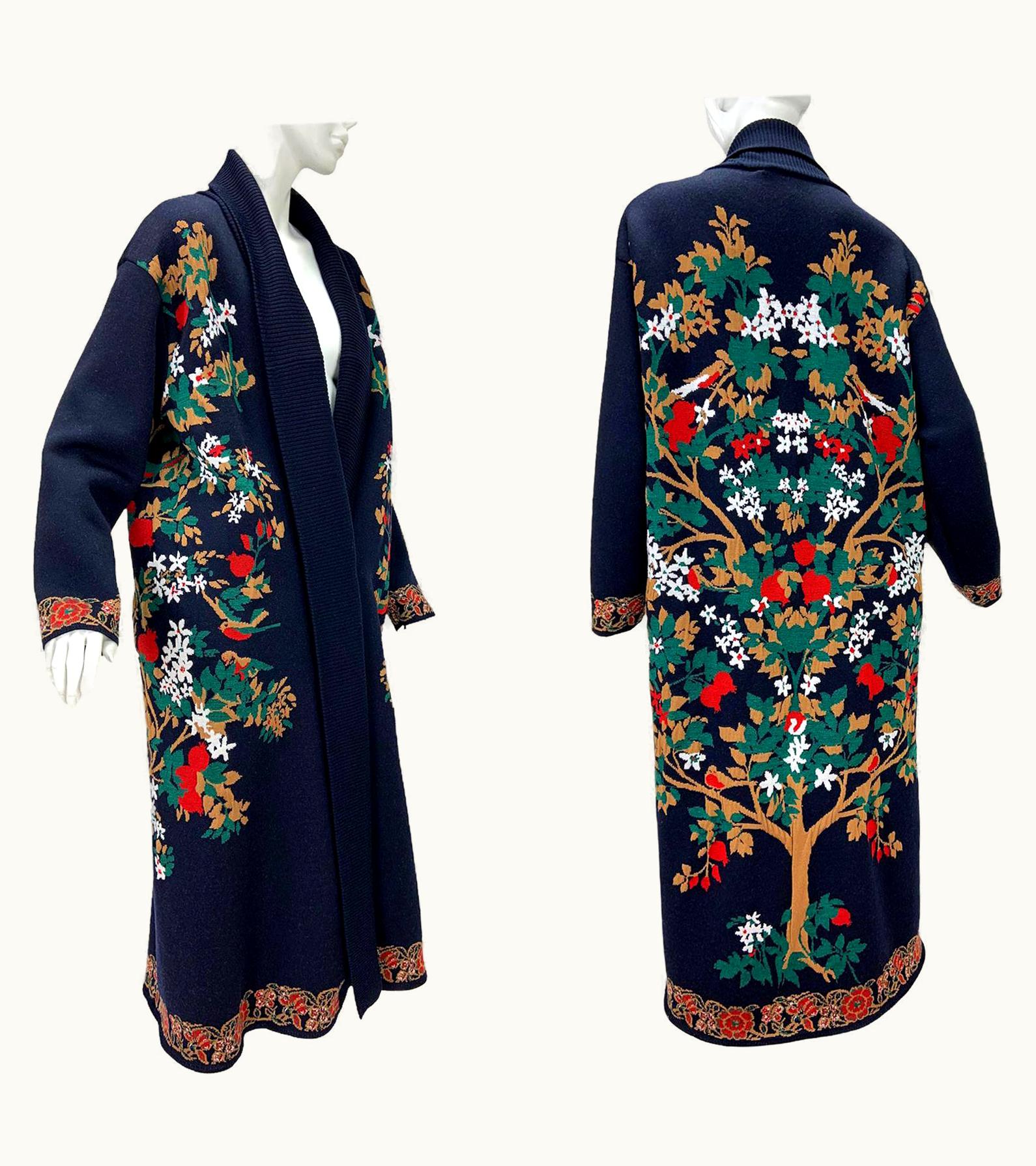 Oscar De La Renta Oscar De La Renta $3590 *Tree Of Life* Navy Blue Wool Long Cardigan Oversize