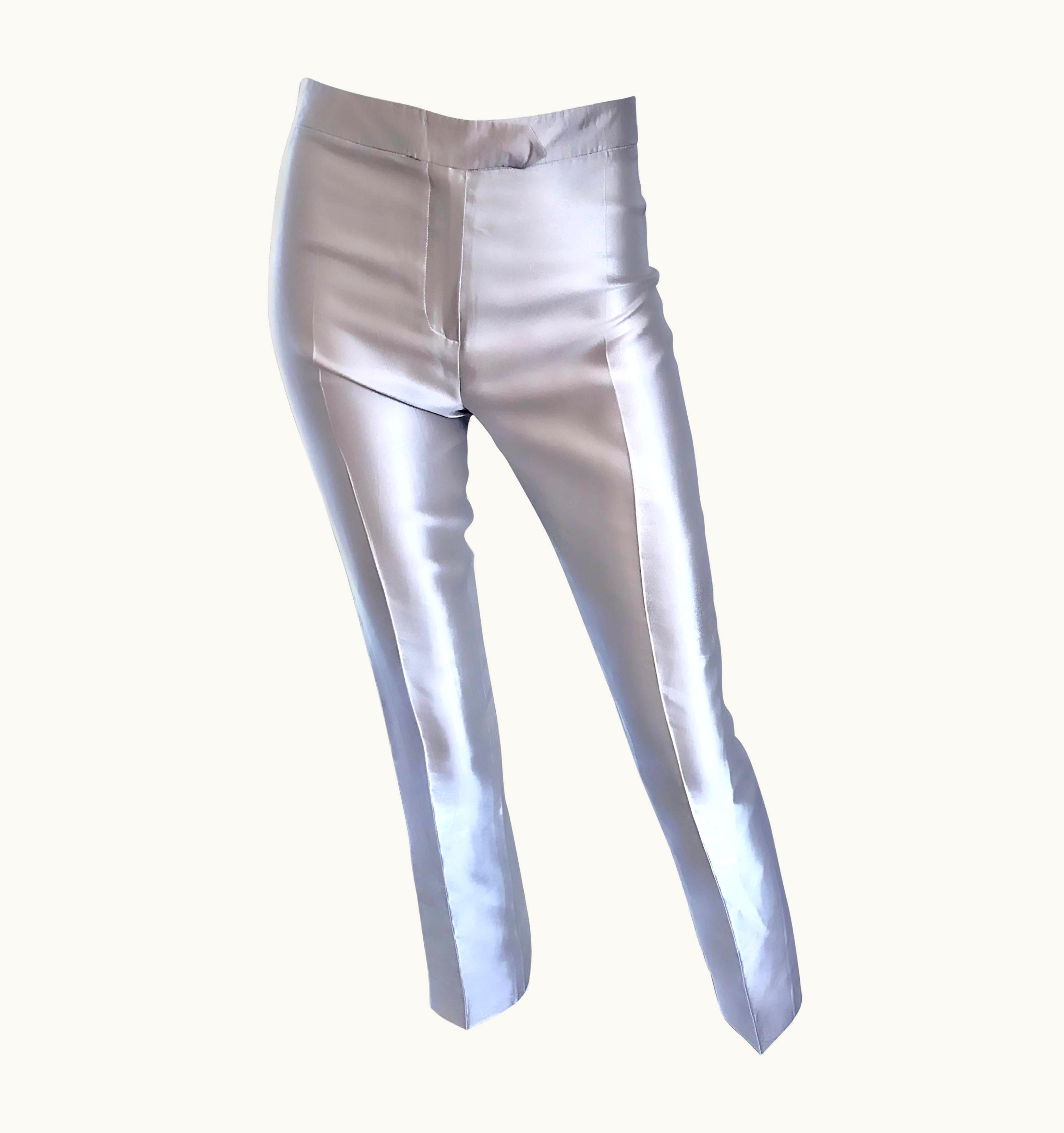 Oscar De La Renta Oscar De La Renta 1990s Silver Metallic High Waist Skinny Cigarette Pants