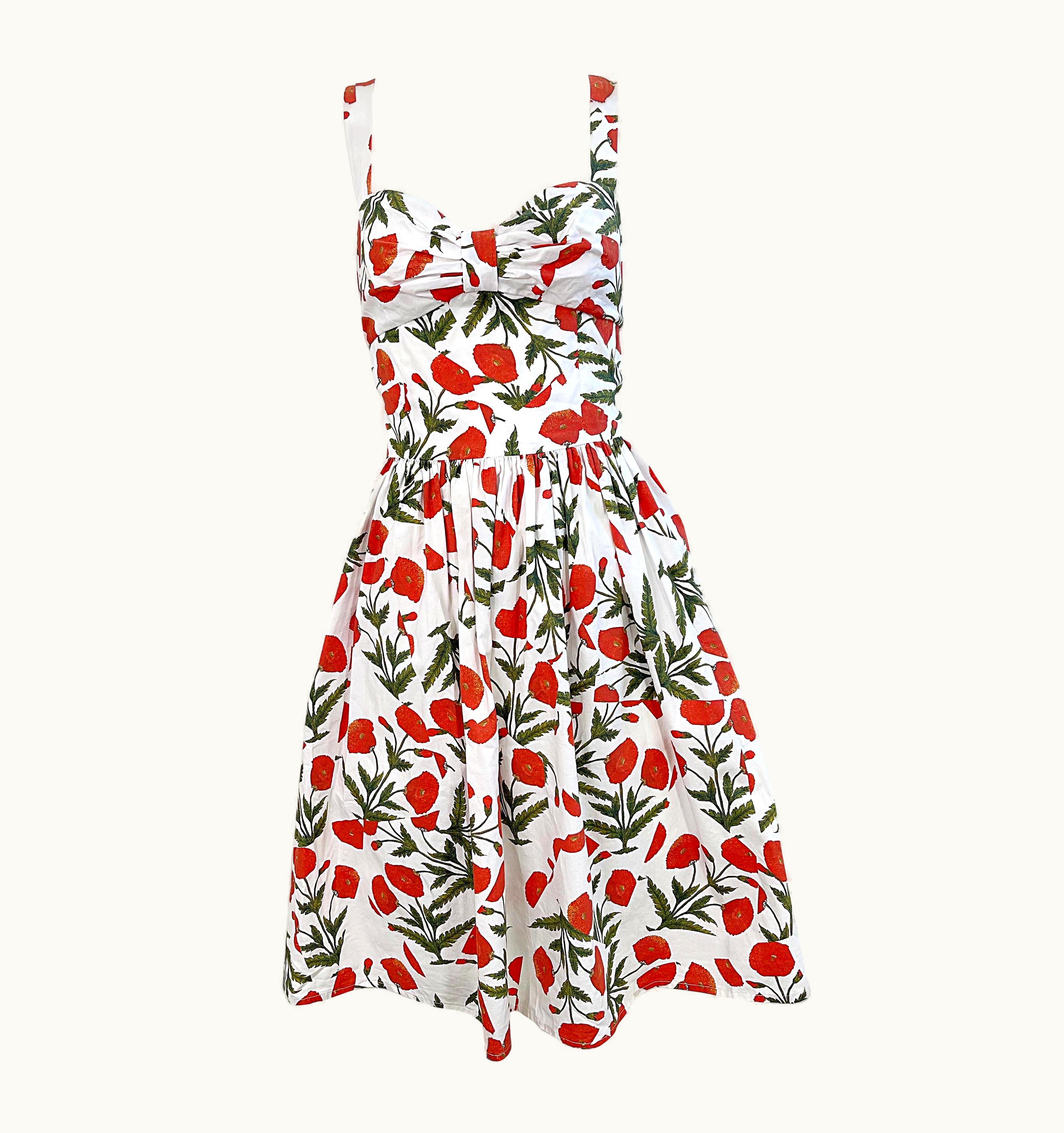 Oscar De La Renta 1990s Oscar De La Renta Poppy Print Fit & Flare Vintage Cotton 90s Dress