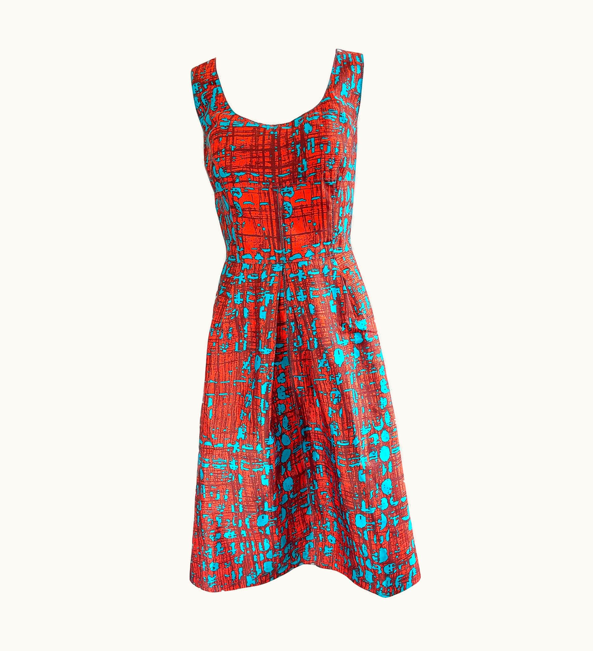 Oscar De La Renta Oscar De La Renta 2000s Orange + Blue Silk Fit n' Flare Y2k Dress