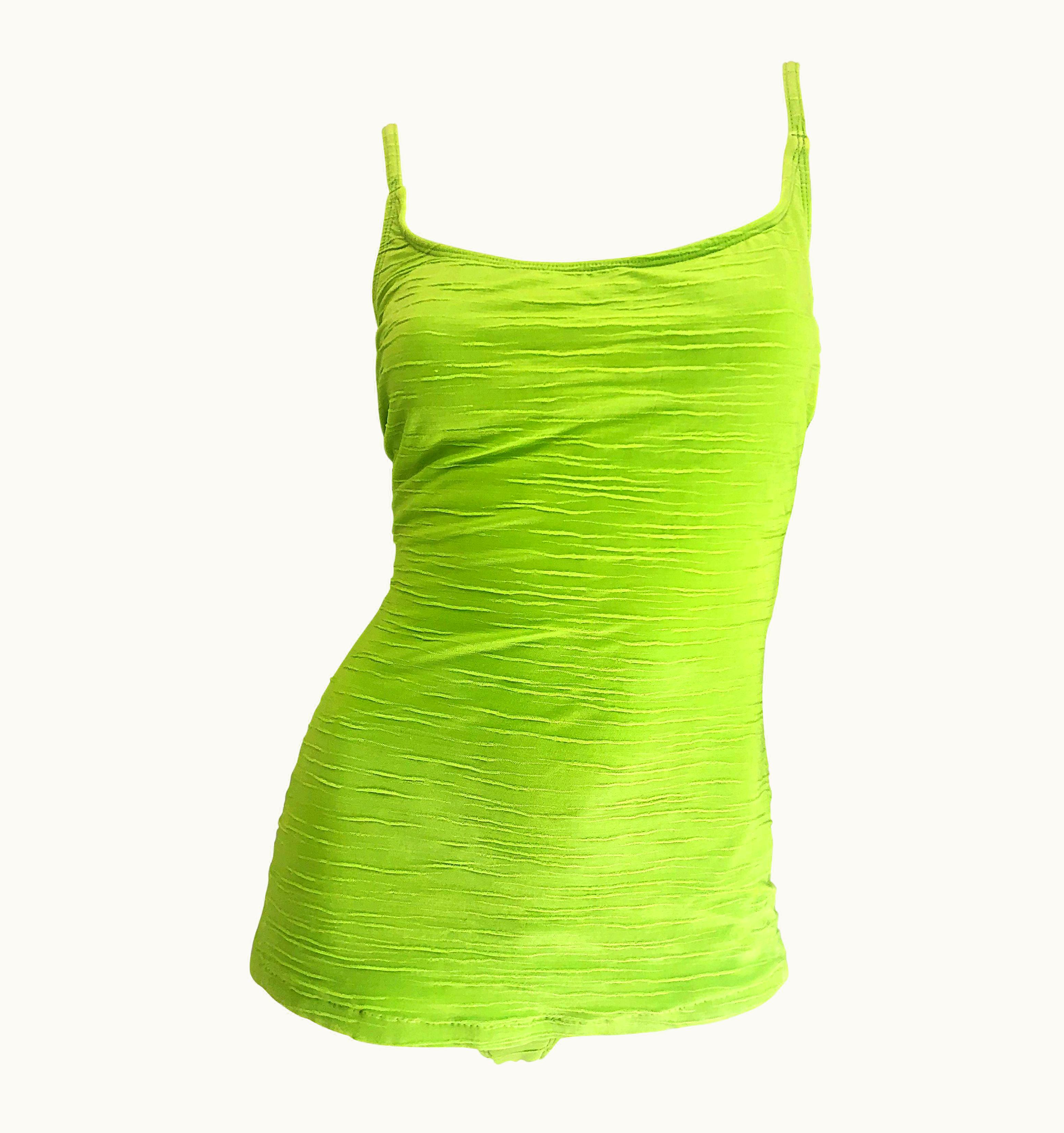 Oscar De La Renta Oscar De La Renta Neon Lime Green One Piece 60s Style Swimsuit Bodysuit