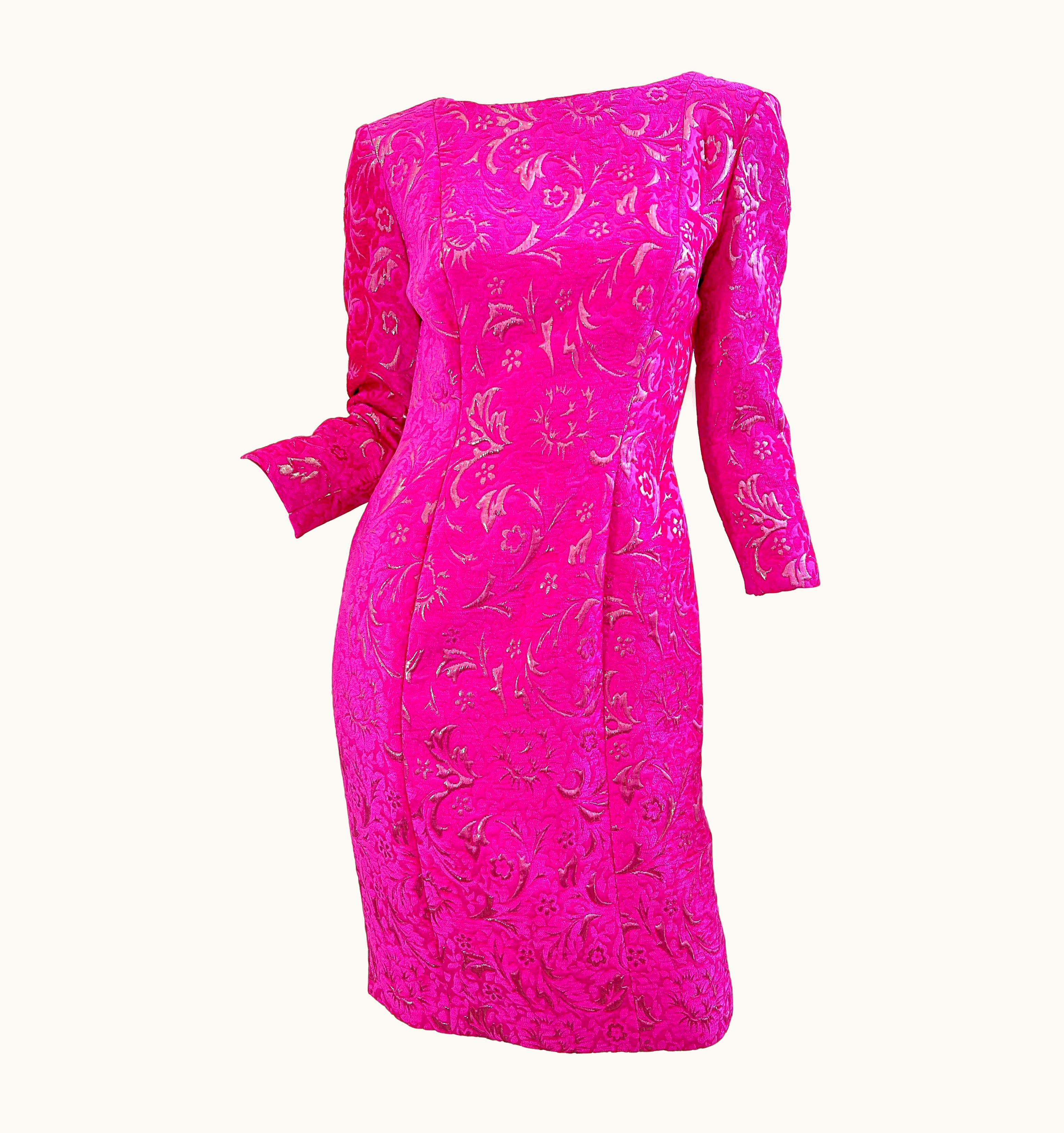 Oscar De La Renta 2000s Oscar De La Renta Hot Pink Rose Gold Chenille Vintage Y2k Dress