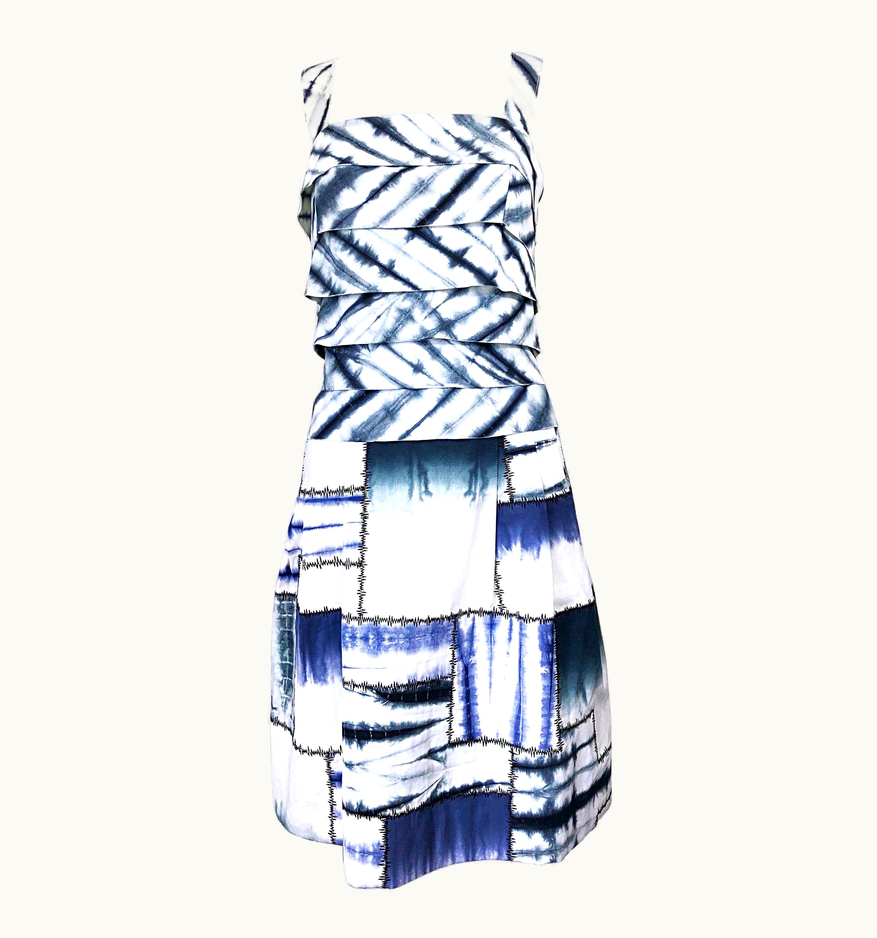 Oscar De La Renta Oscar De La Renta 1990s Blue + White Tie Dye Vintage Sleeveless 90s Dress