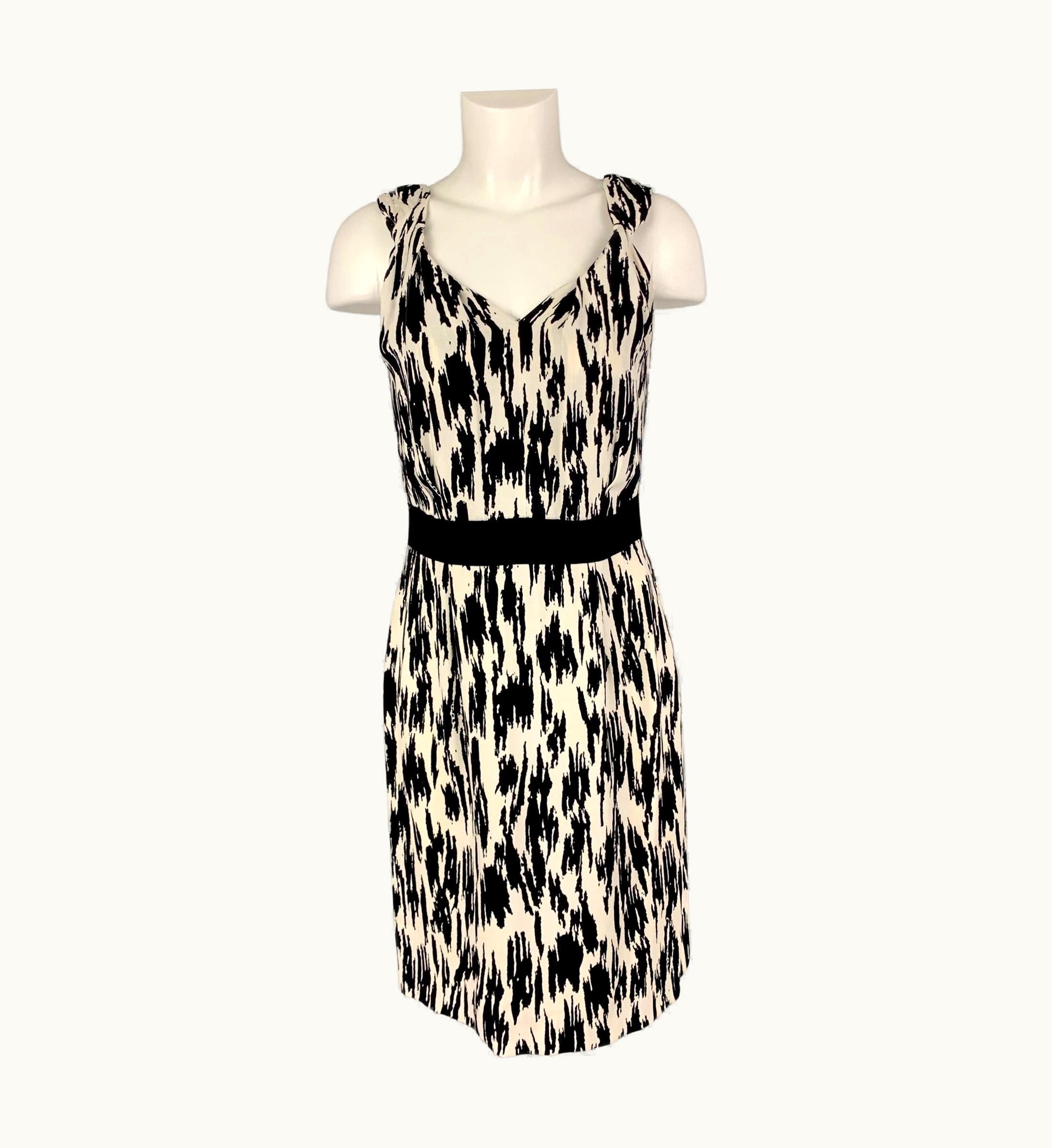Oscar De La Renta Oscar De La Renta S/S 11 Black White Silk Print Sleeveless Sheath Dress