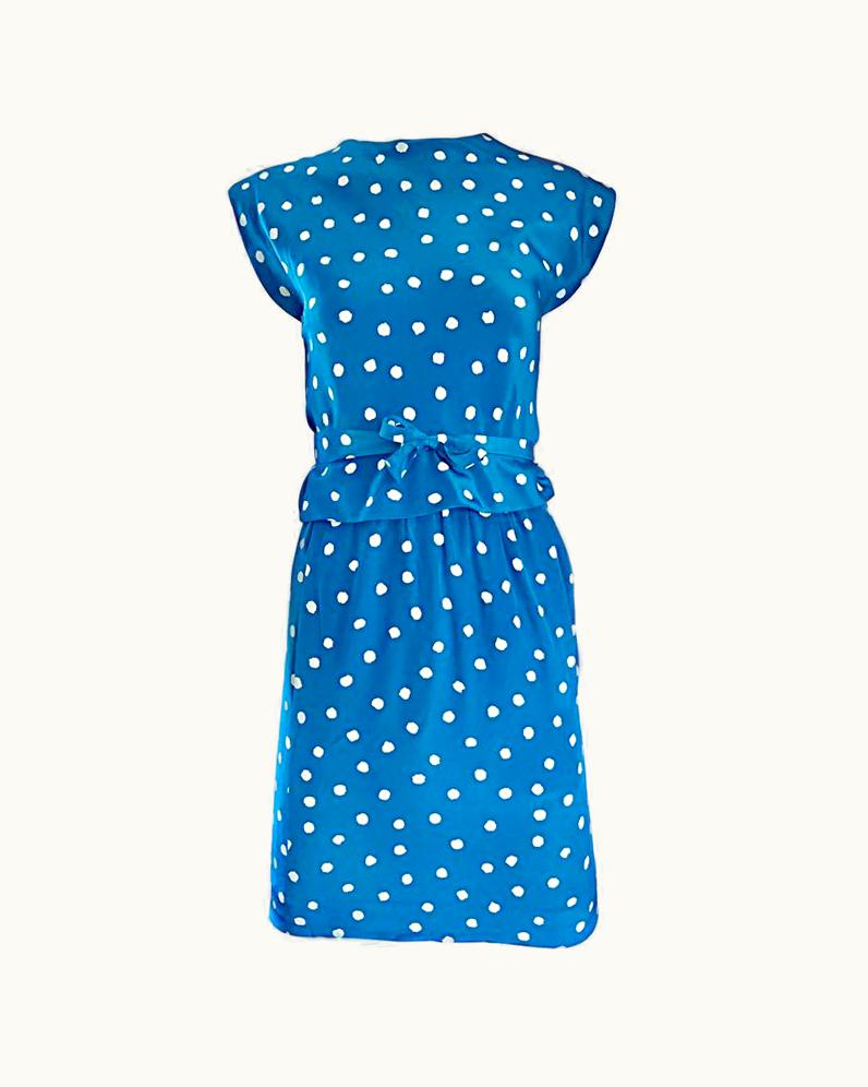 Oscar De La Renta Vintage Oscar De La Renta Bright Blue And White Polka Dot Dress Ensemble