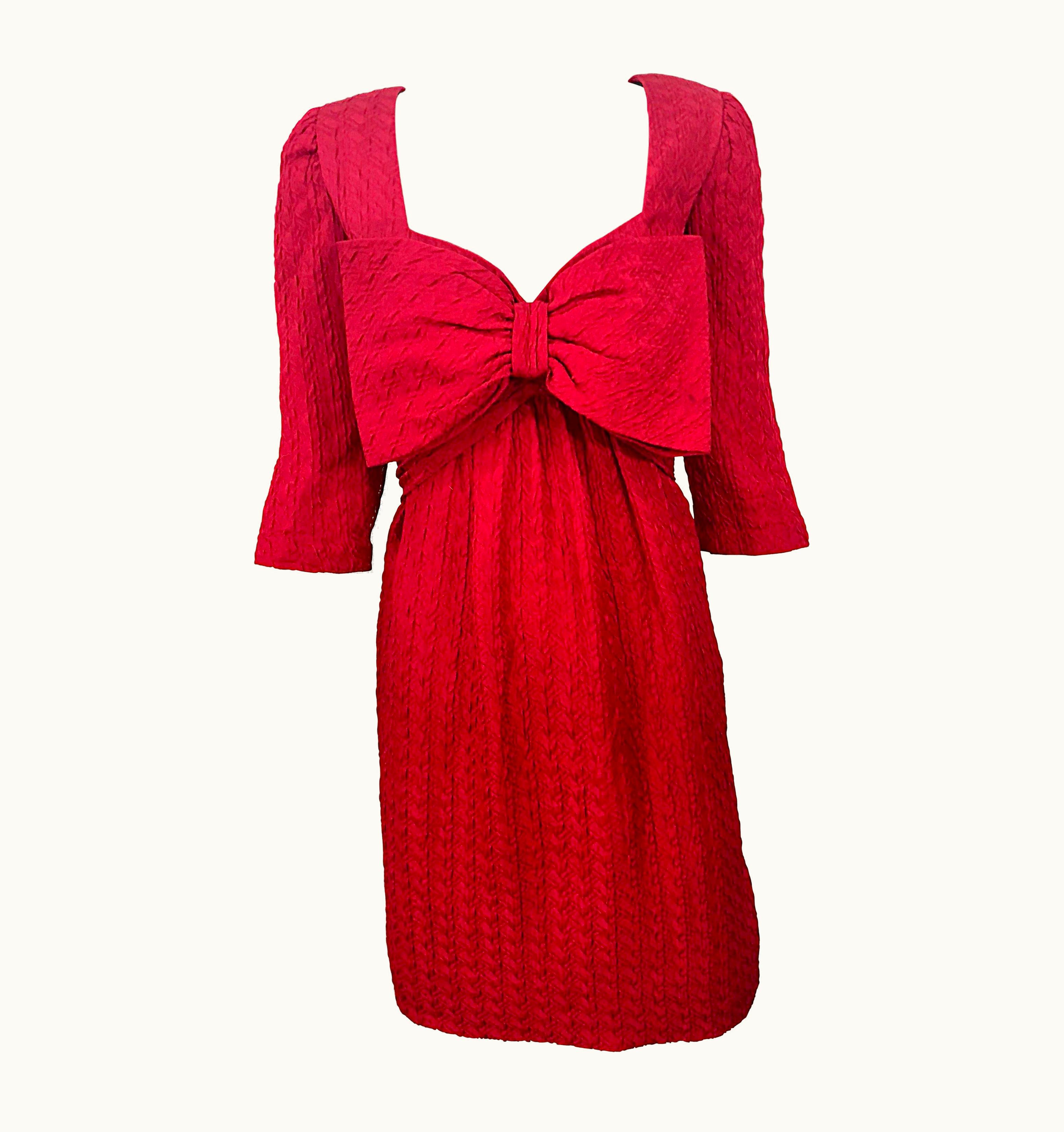 Oscar De La Renta Vintage Oscar De La Renta Lipstick Red Avant Garde Silk 3/4 Sleeve Dress