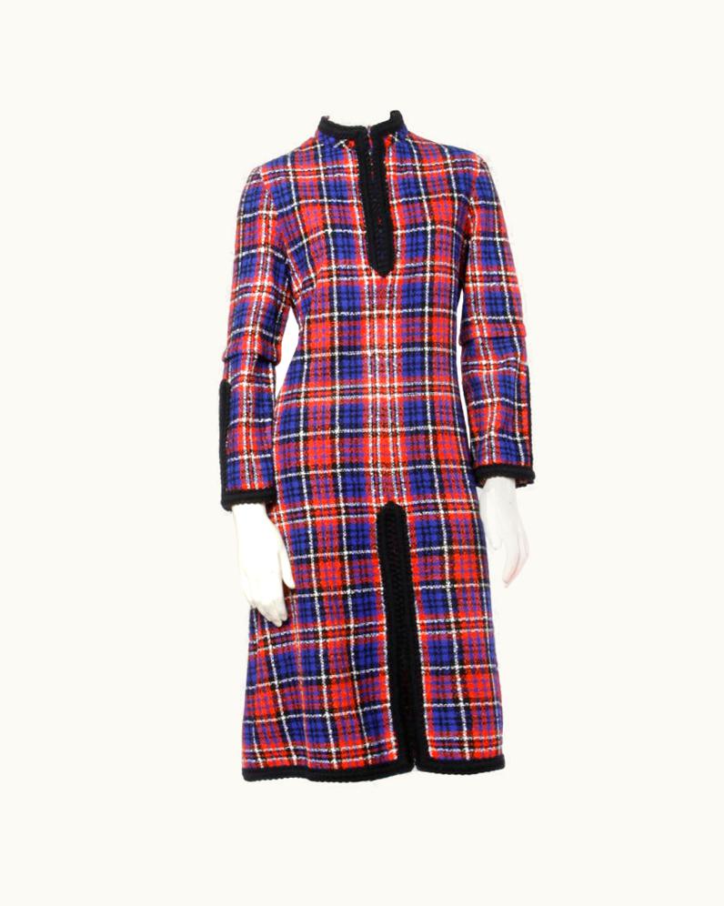 Oscar De La Renta Oscar De La Renta Boutique Vintage 1960s 60s Plaid Coat Dress With Long Sleeves