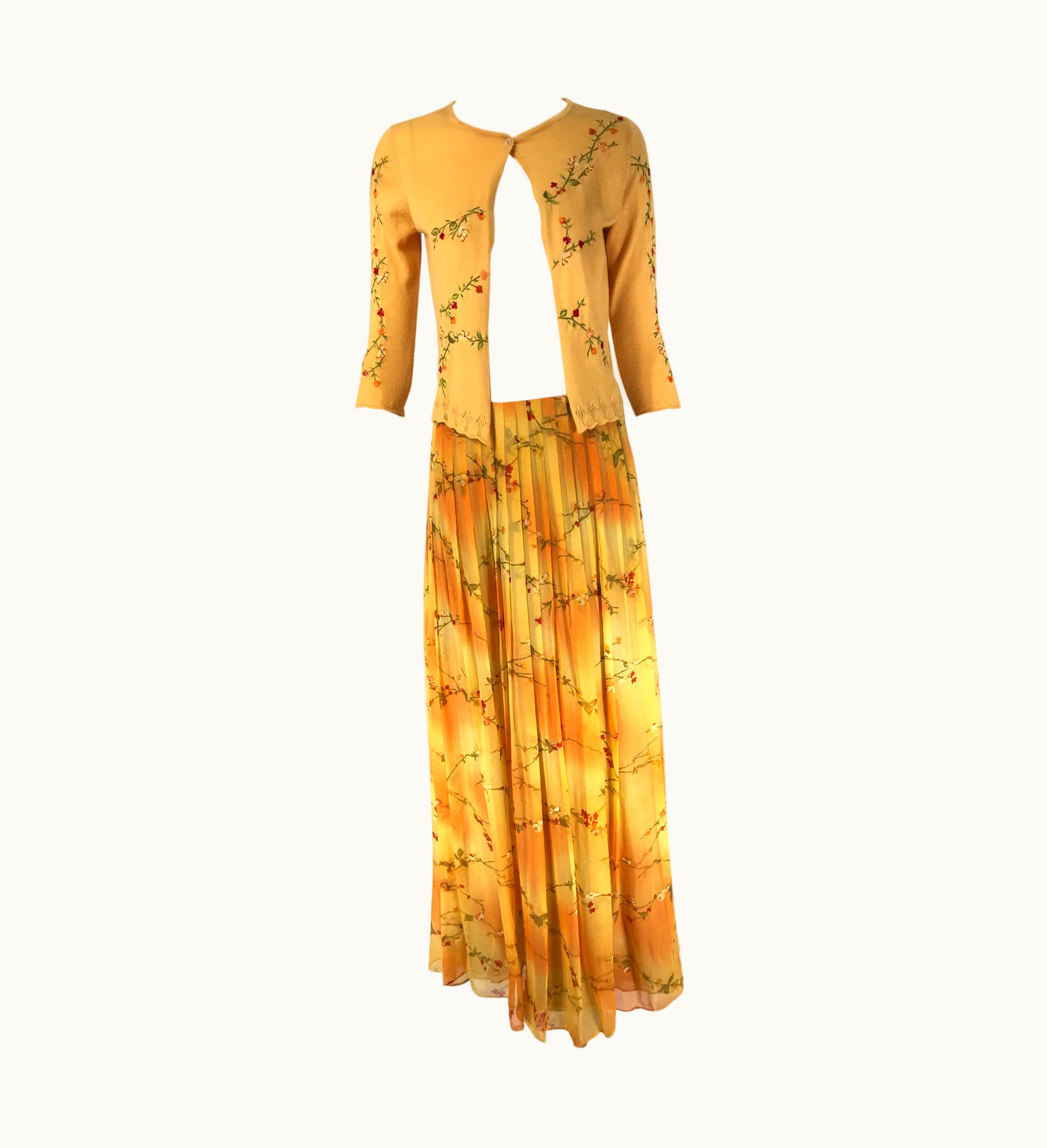 Oscar De La Renta Oscar De La Renta 2pc Embroidered Cashmere Sweater & Printed Silk Maxi Skirt