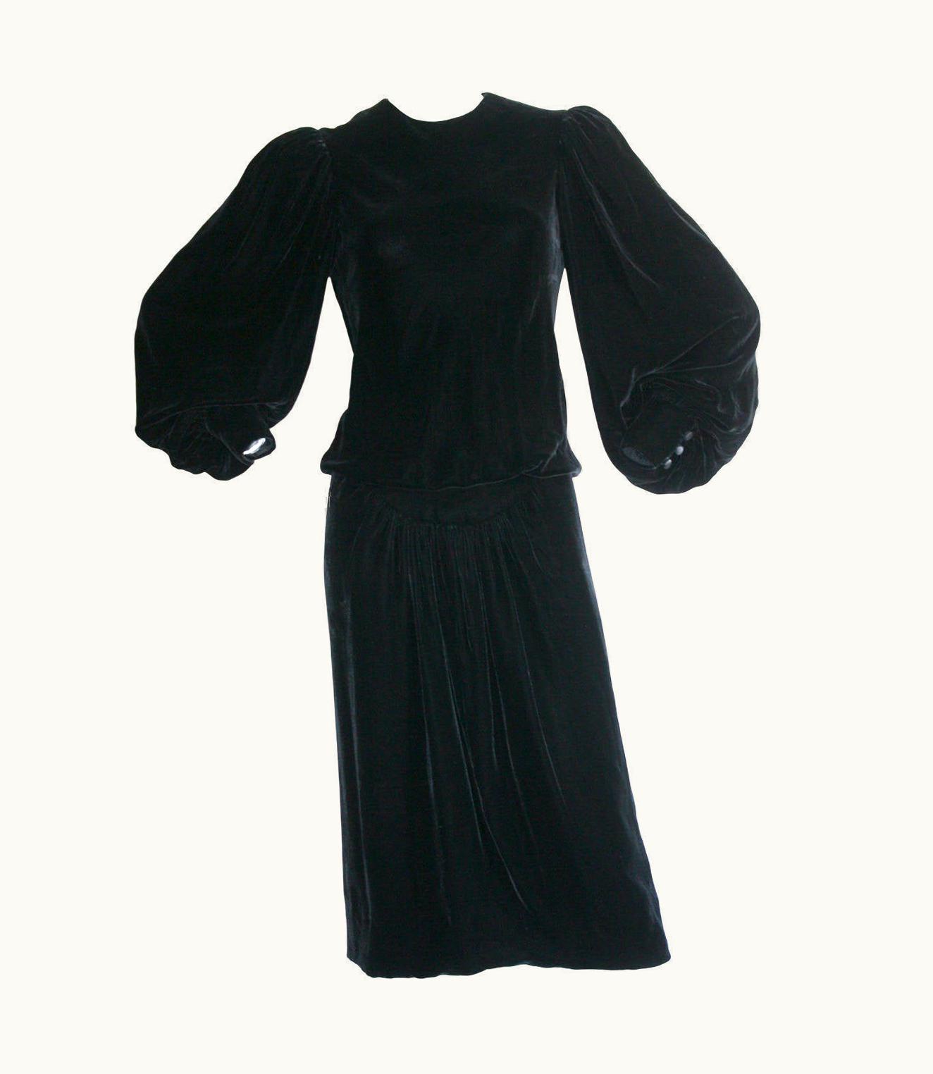 Oscar De La Renta Vintage Oscar De La Renta Balloon Sleeve Black Velvet Dress