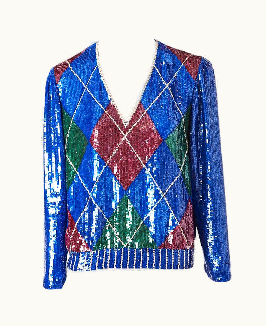 Oscar De La Renta Oscar De La Renta Argyle Patterned Sequined Top