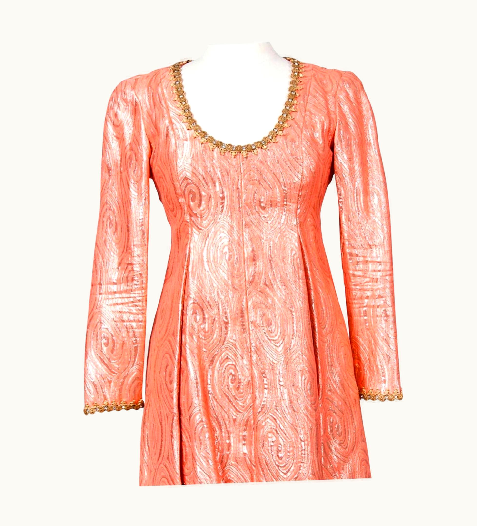 Oscar De La Renta Oscar De La Renta Coral Lame Cocktail Dress