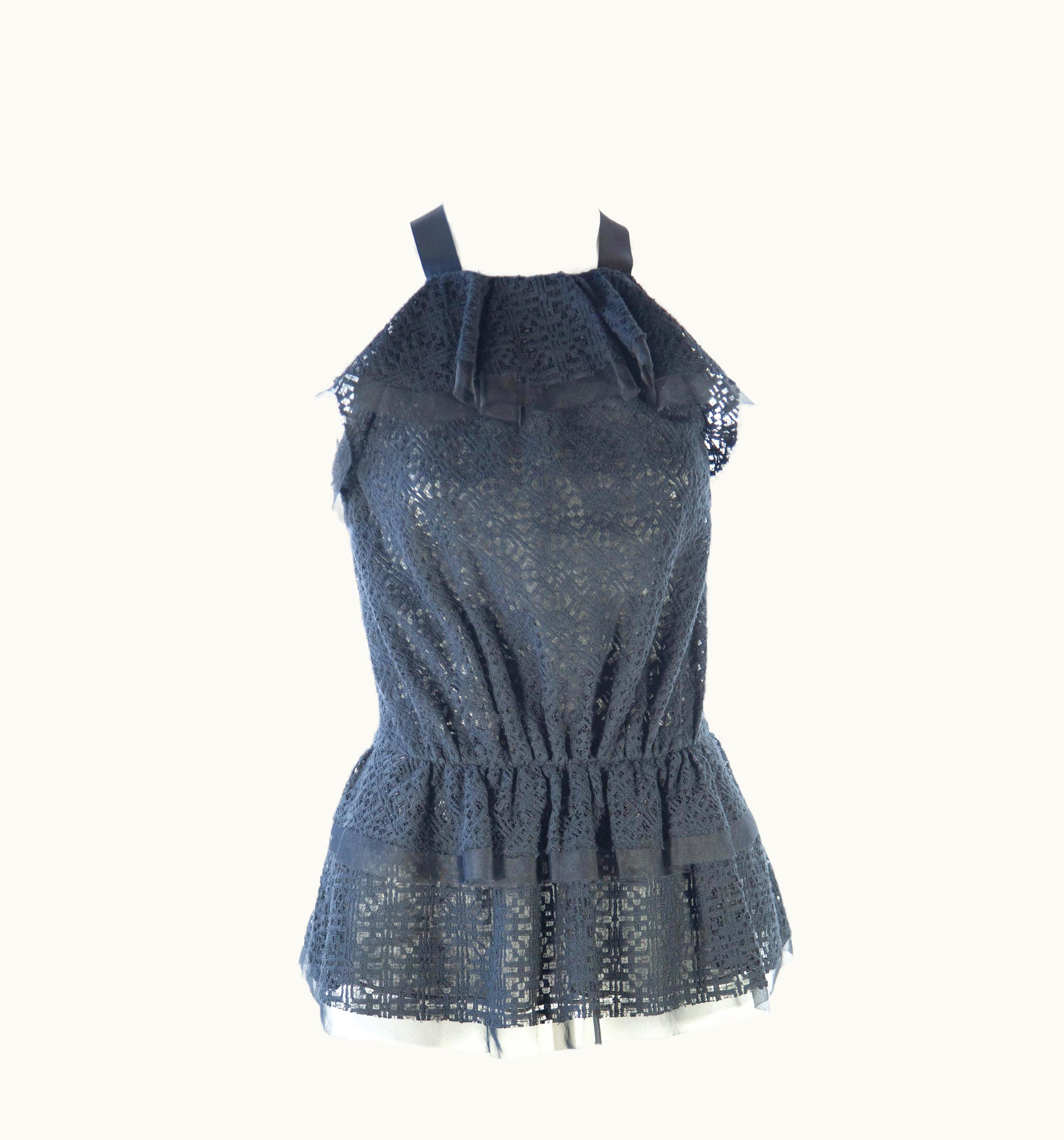 Oscar De La Renta Oscar De La Renta Black Lace Halter Top