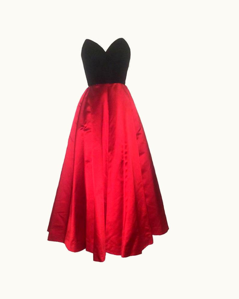 Oscar De La Renta Oscar De La Renta Vintage 1990s Black Velvet Red Satin Ball Gown Evening Gown