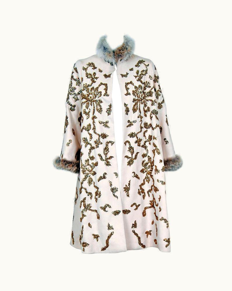 Oscar De La Renta 1990' Oscar De La Renta Bouillon And Sequin Embroidered Coat