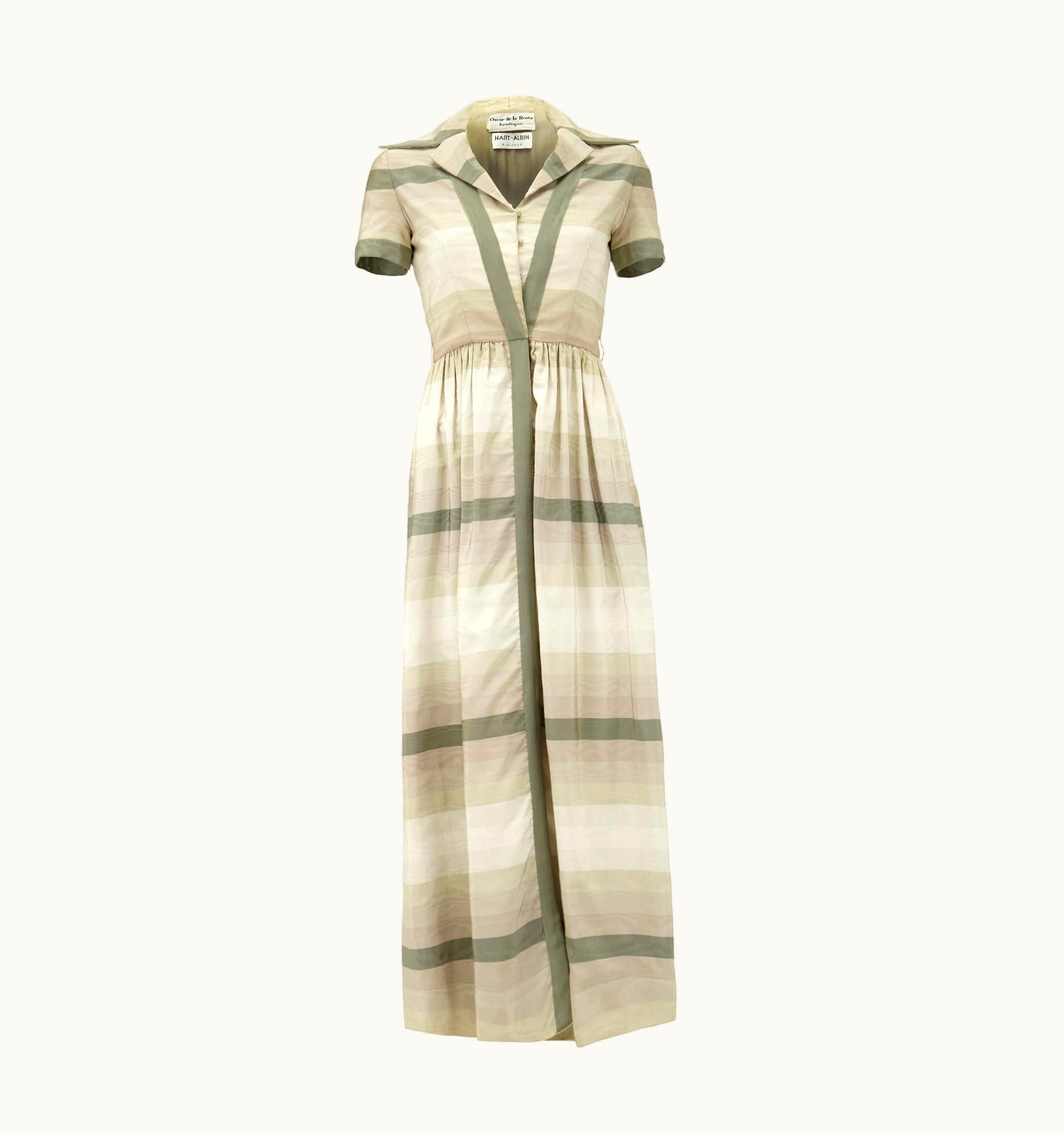 Oscar De La Renta 1960s Oscar De La Renta Grey Silk Floor Length Shirt-Waister Dress