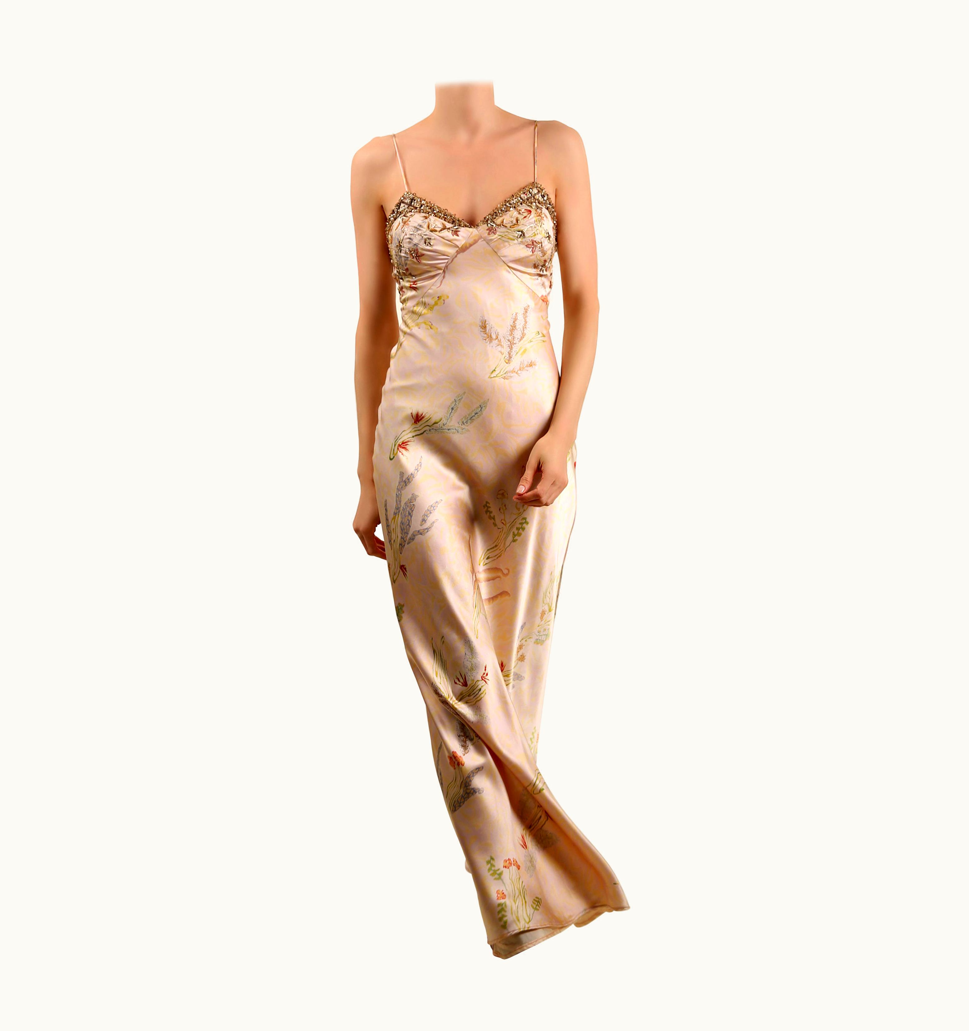 Oscar De La Renta Oscar De La Renta Vintage 1998 Pink Floral Embellished Silk Slip Maxi Dress Gown