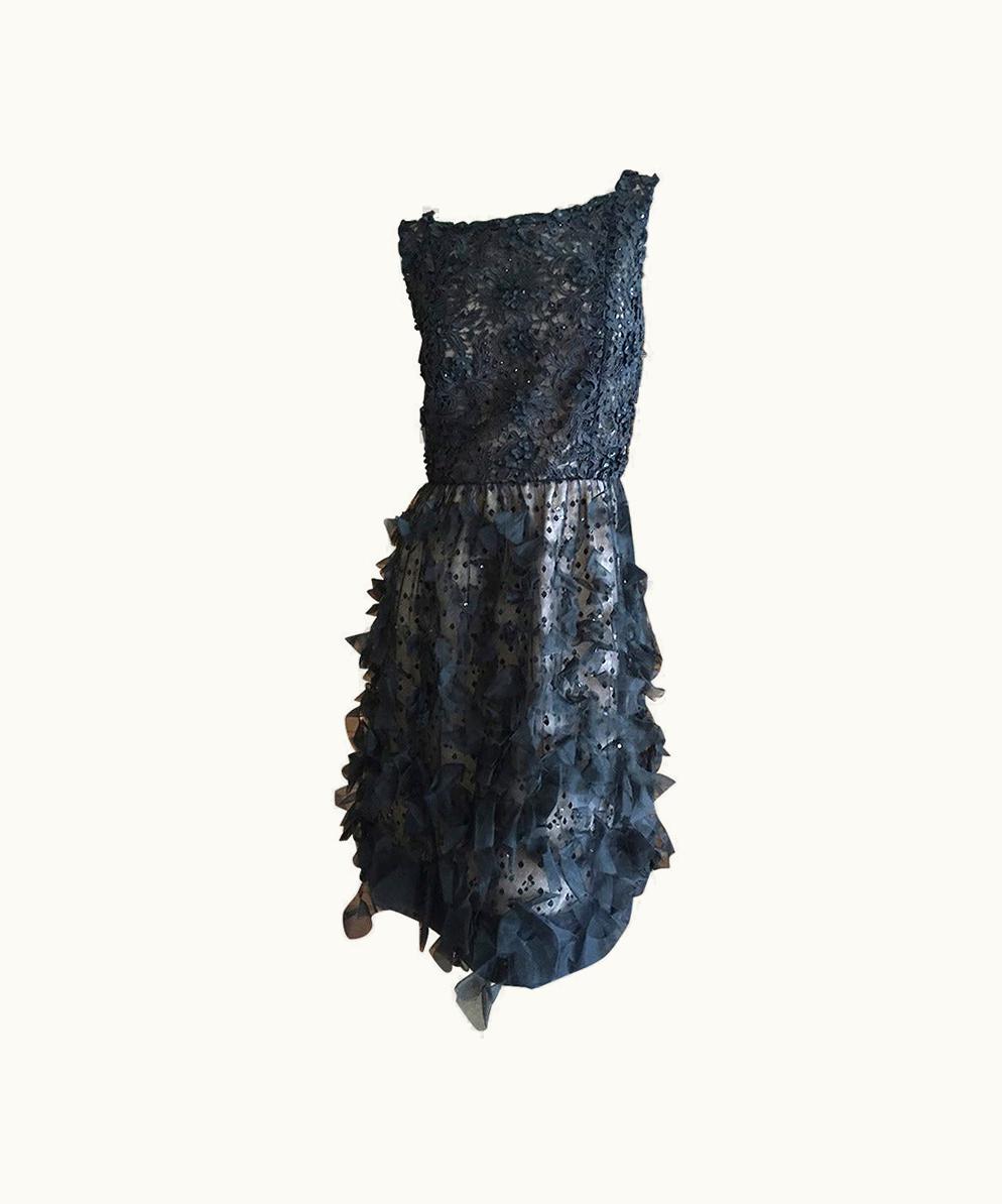 Oscar De La Renta Oscar De La Renta Black Embellished Cocktail Dress