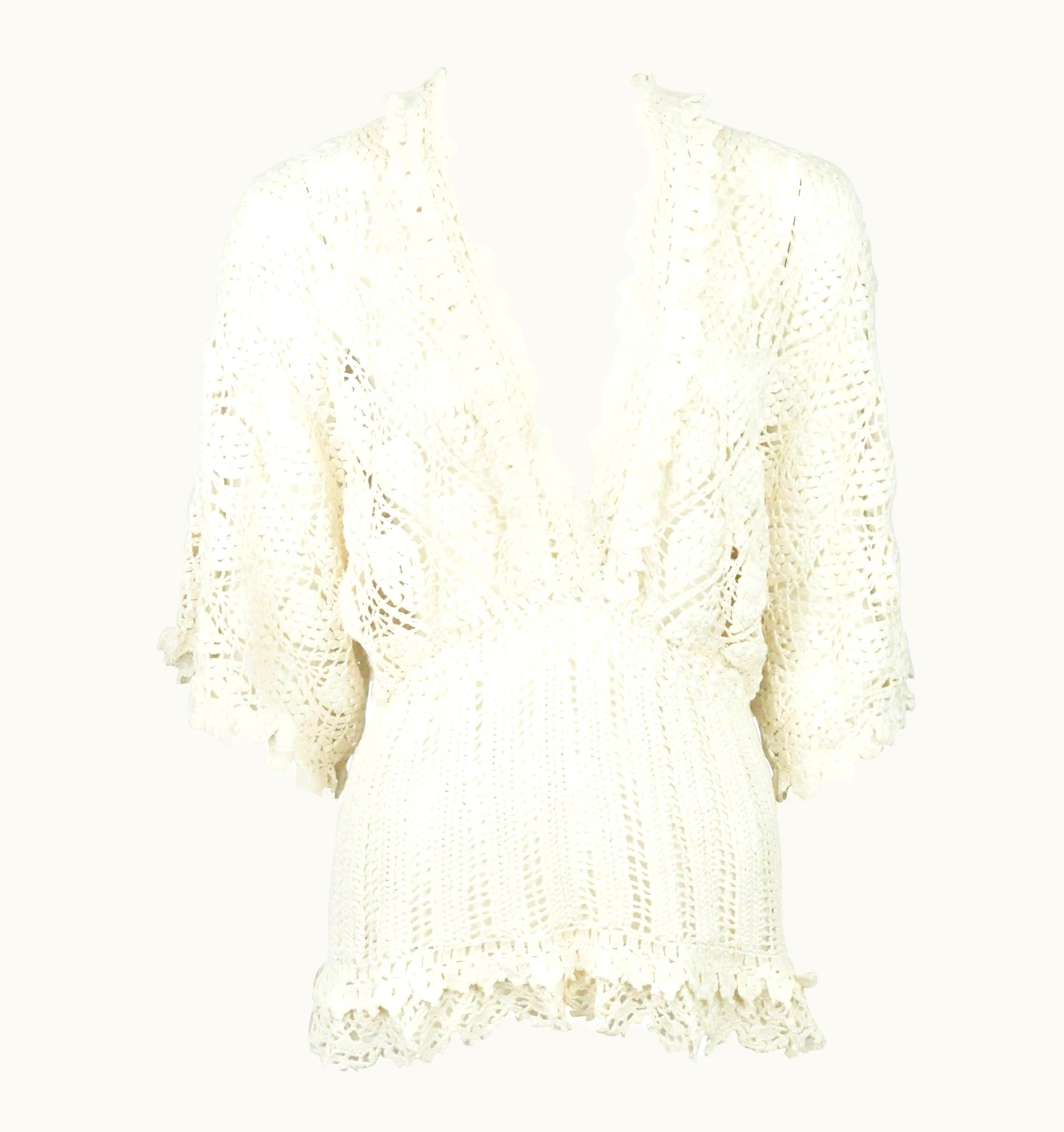 Oscar De La Renta Oscar De La Renta Ivory Silk Crochet Top