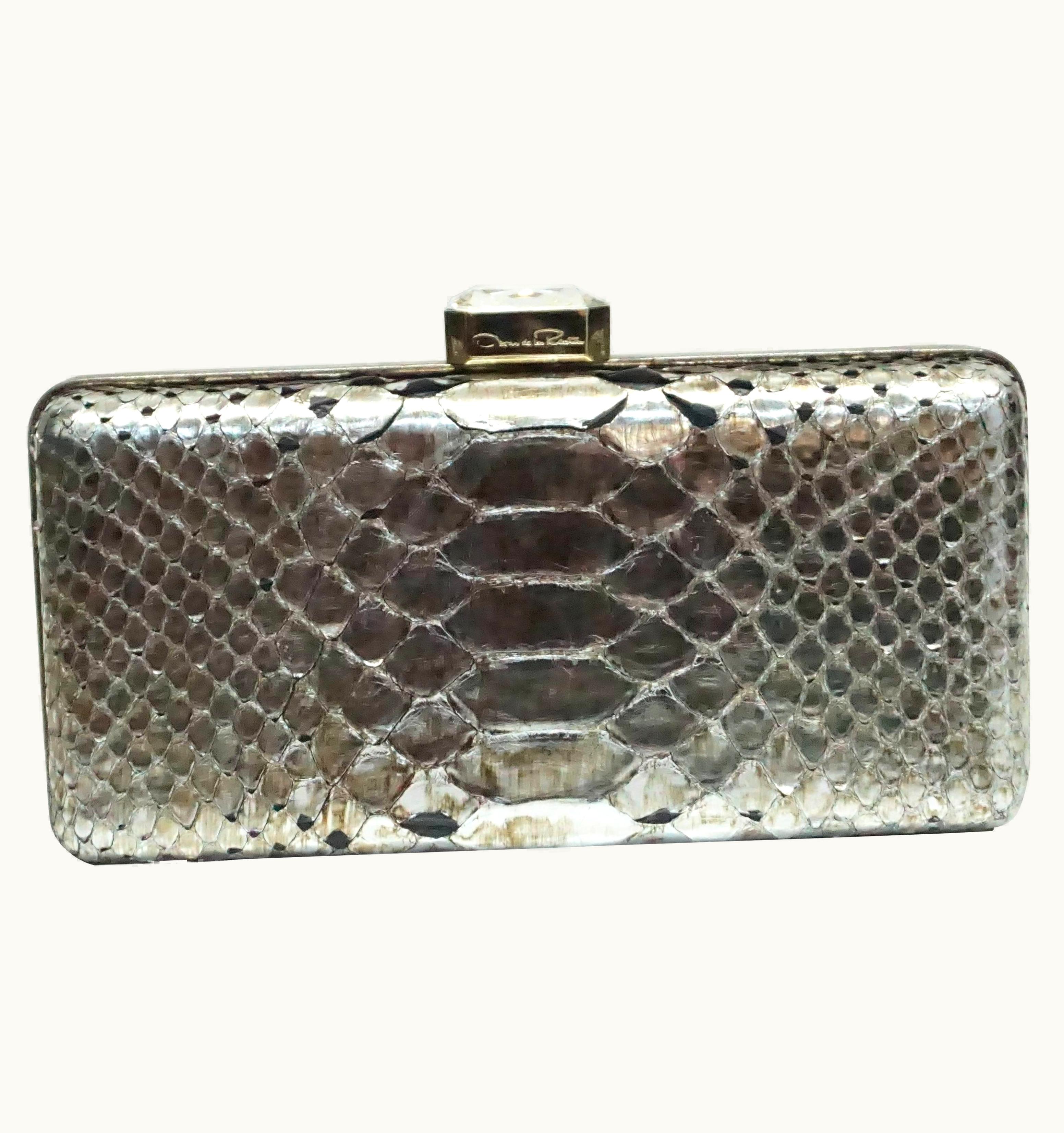 Oscar De La Renta Oscar De La Renta Metallic Python Box Clutch